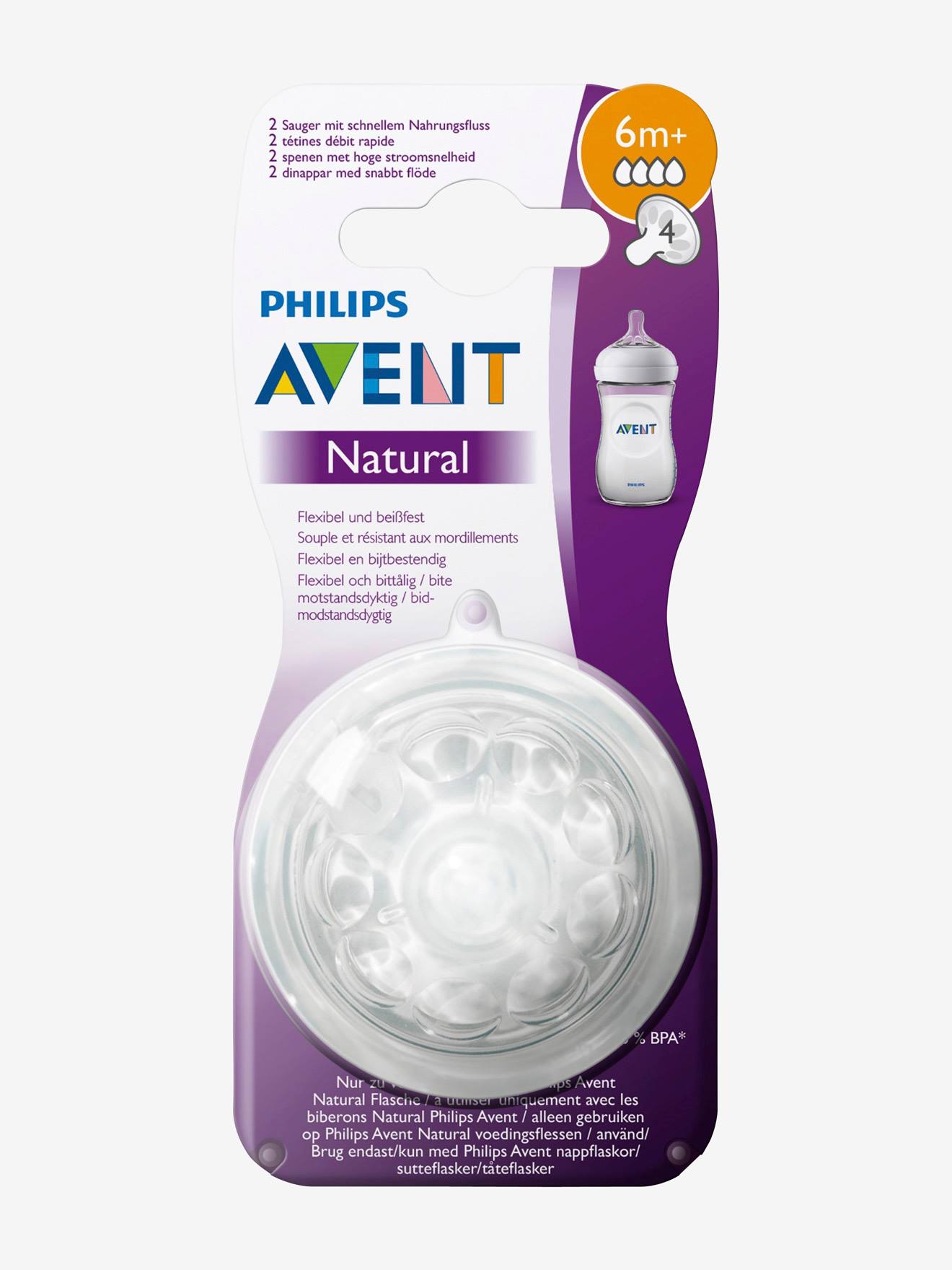 Lot de 2 tétines Philips AVENT Natural, 5 débits transparent