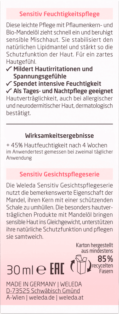 Feuchtigkeitscreme Mandel Sensitiv, 30 ml