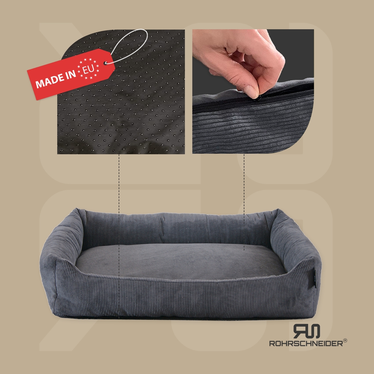 Rohrschneider Hundebetten Rohrschneider Hundebett mit Gratis-Beigabe, waschbar, robuster Fein-Cordstoff anthrazit