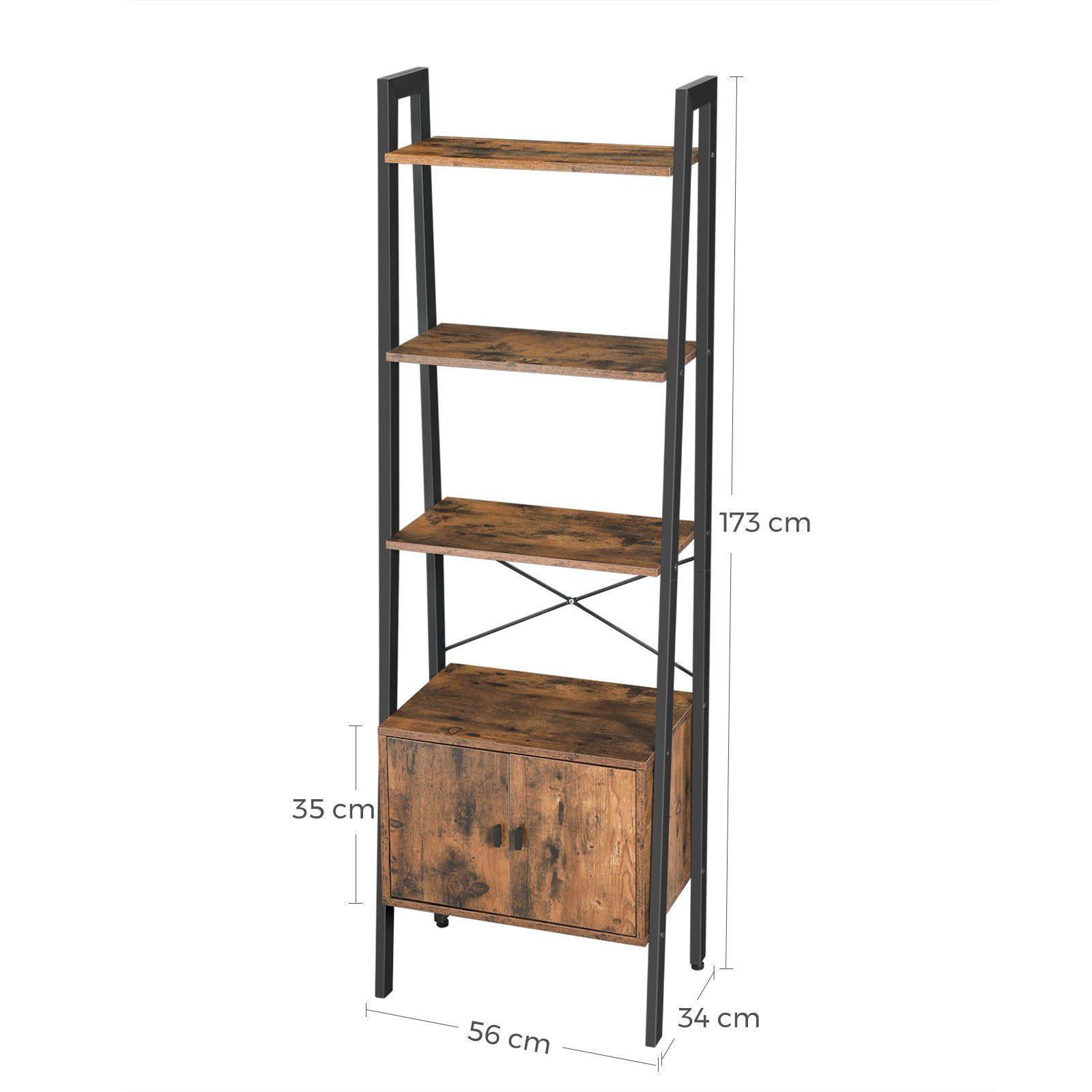 VASAGLE Standregal Bücherregal, Leiterregal, mit Schrank, 4 Ablagen