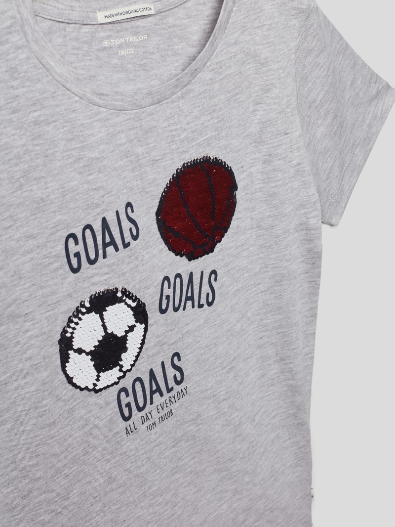 T-Shirt mit Motiv-Print in mittelgrau meliert