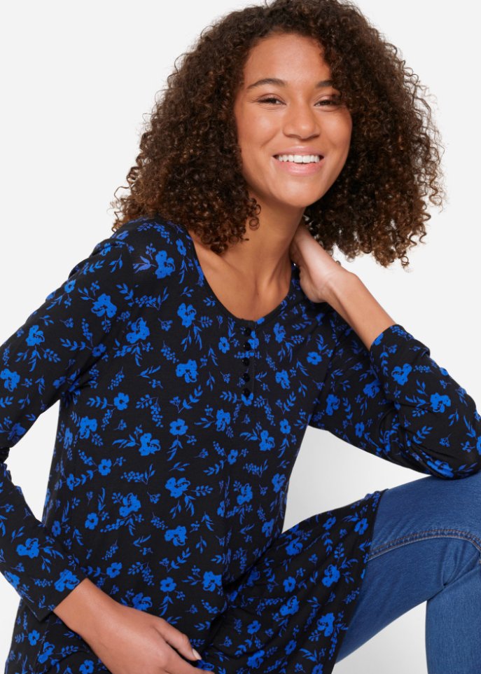 Bedruckte Shirt-Tunika mit LENZING™ ECOVERO™, langarm
