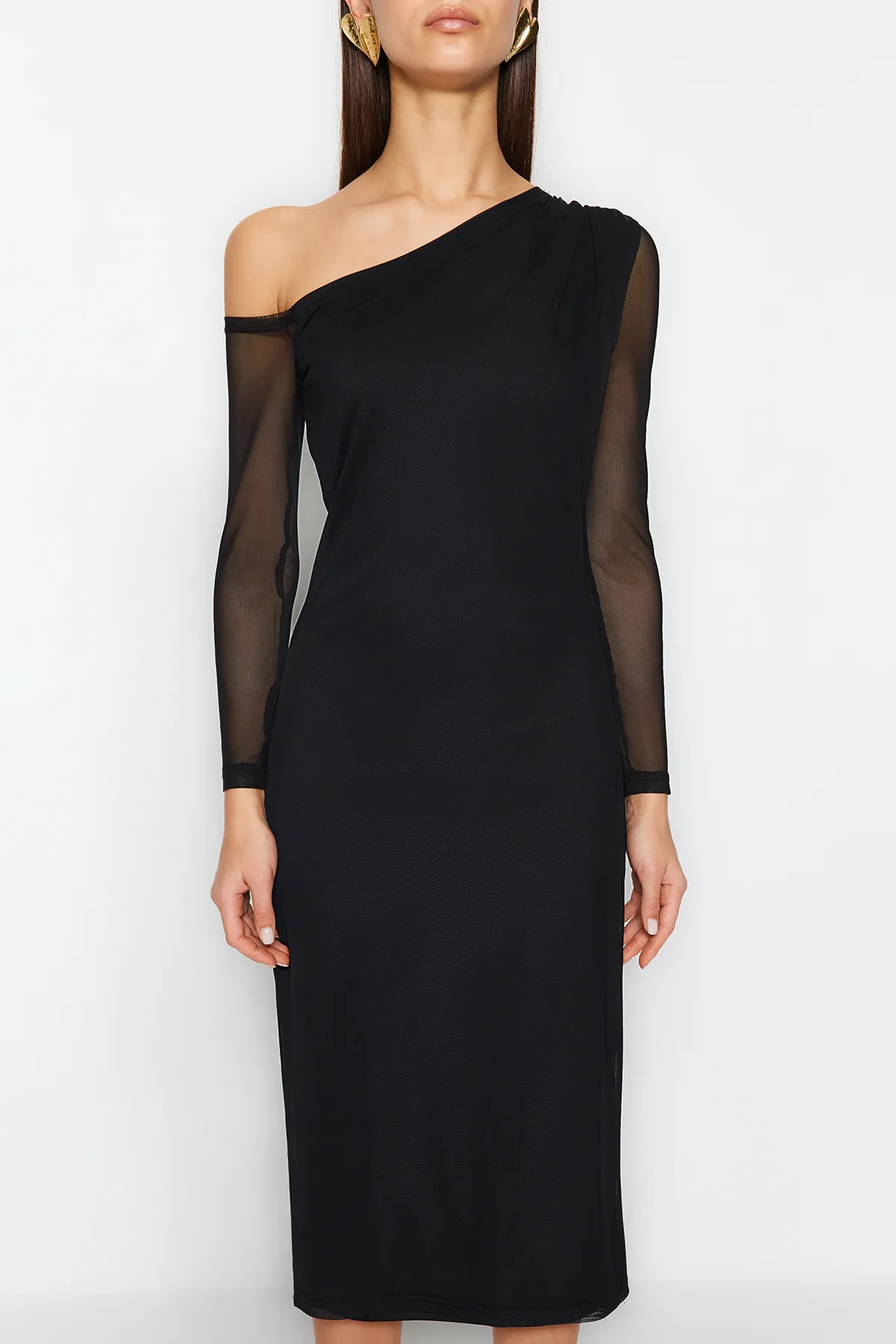 Trendyol Collection  Schwarzer abstrakter gefütterter asymmetrischer Revers-Strick TWOAW24EL00947