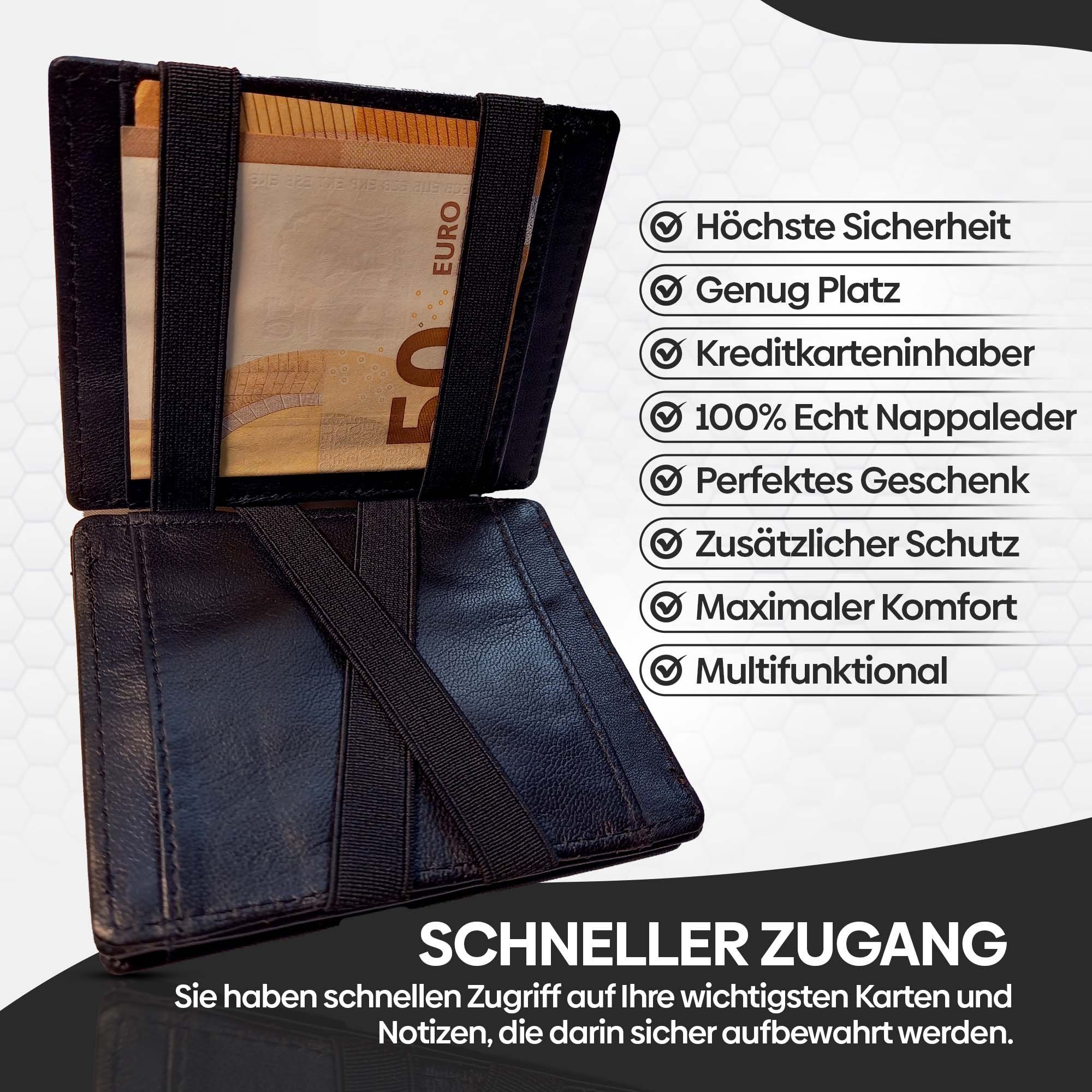 Alcube Geldbörse Magic Wallet I Das Original NAPPALEDER I Top ANGEBOTE I BESTSELLER! (Elegantem Design I RFID Geldbeutel für Herren & Damen aus 100% echtem Leder mit Platz für 8 Karten und Münzfach), Mini Geldbörse als Geschenk für Männer
