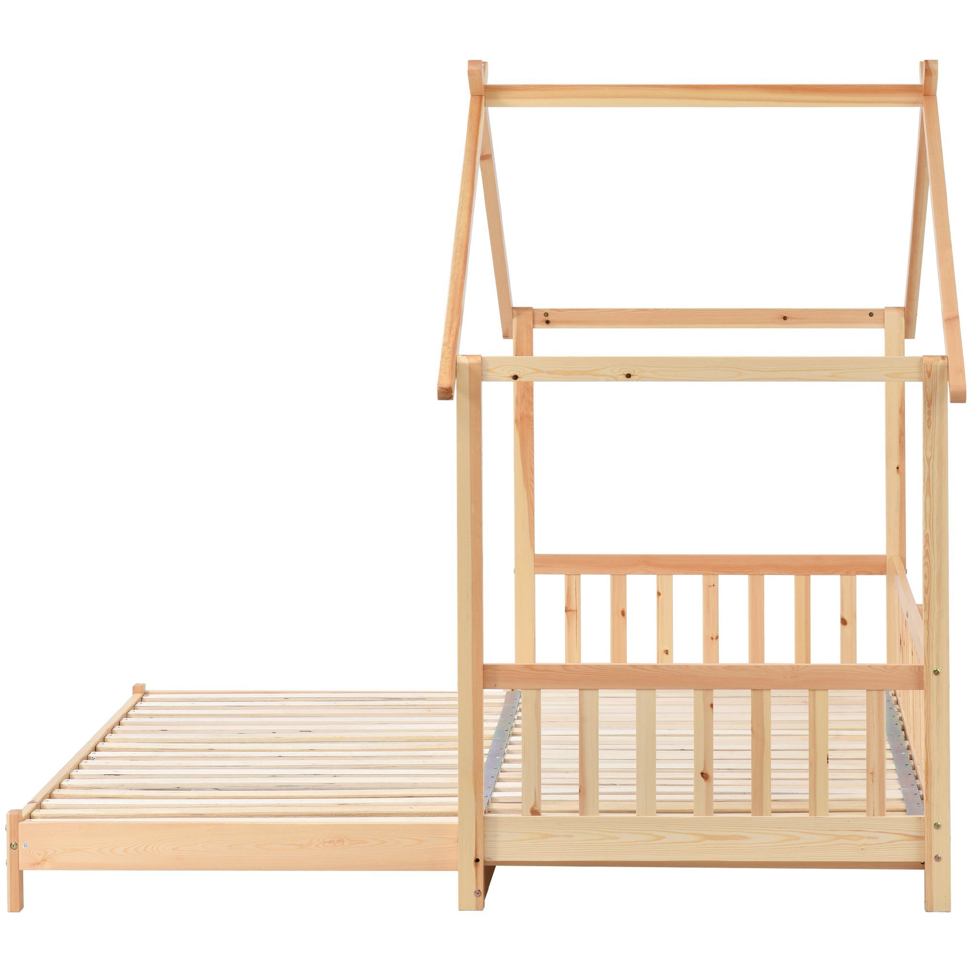 Flieks Massivholzbett, Erweiterbares Kinderbett 90x200cm/180x200cm Kiefer