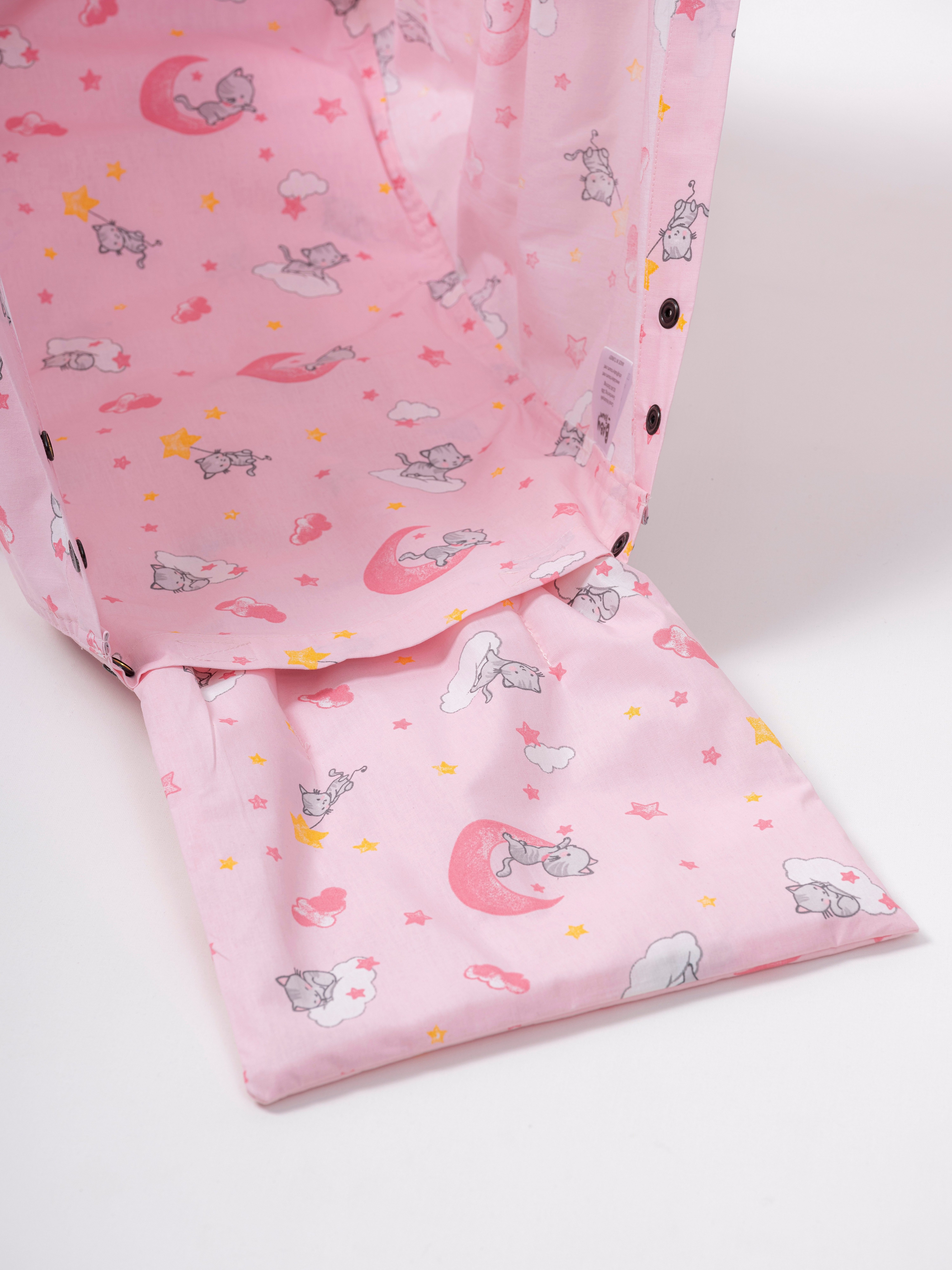 Teppich-Traum Federwippe Einschlafhilfe Baby FEDERWIEGE für optimalen Schlaf, Kätzchen & Wölkchen - rosa