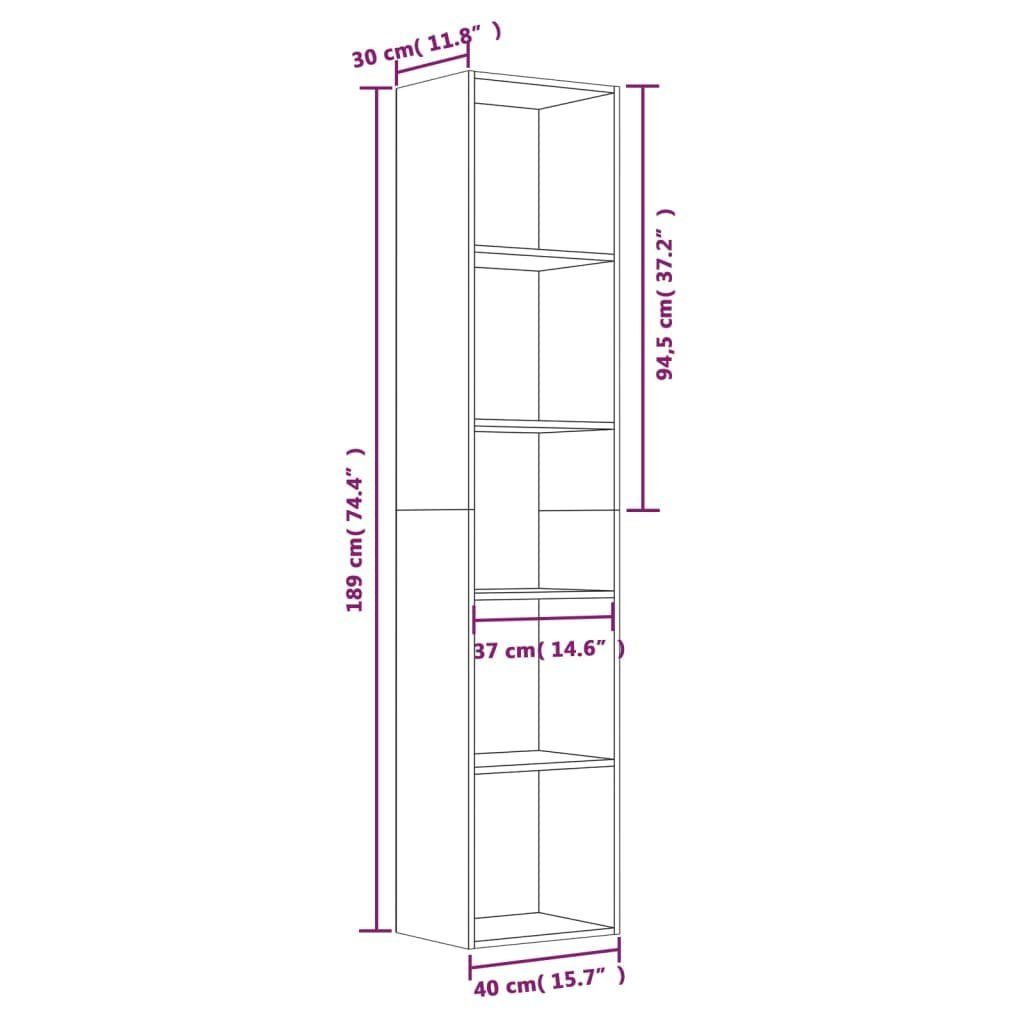 vidaXL Bücherregal Bücherregal Räuchereiche 40x30x189 cm Holzwerkstoff, 1-tlg.