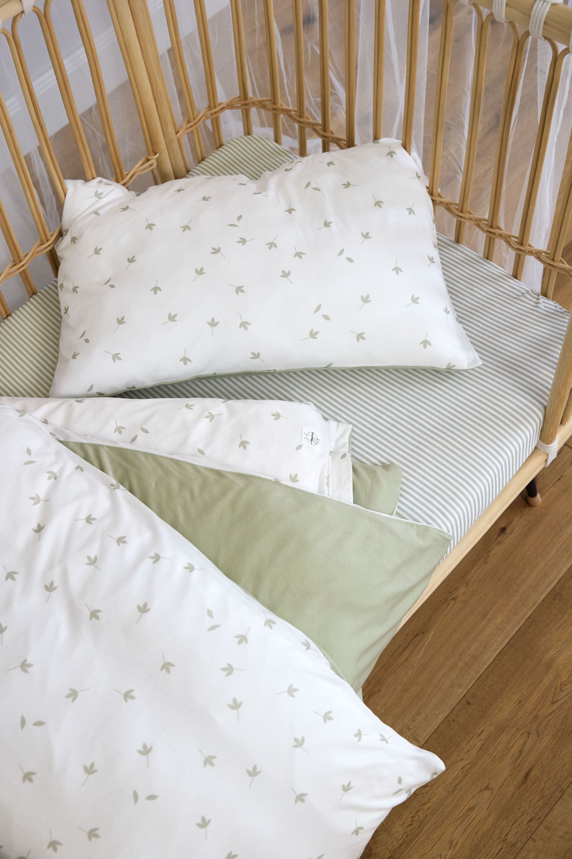 Spannbettlaken Kinderbett (70 x 140 cm) - Gestreift, Oliv Milky