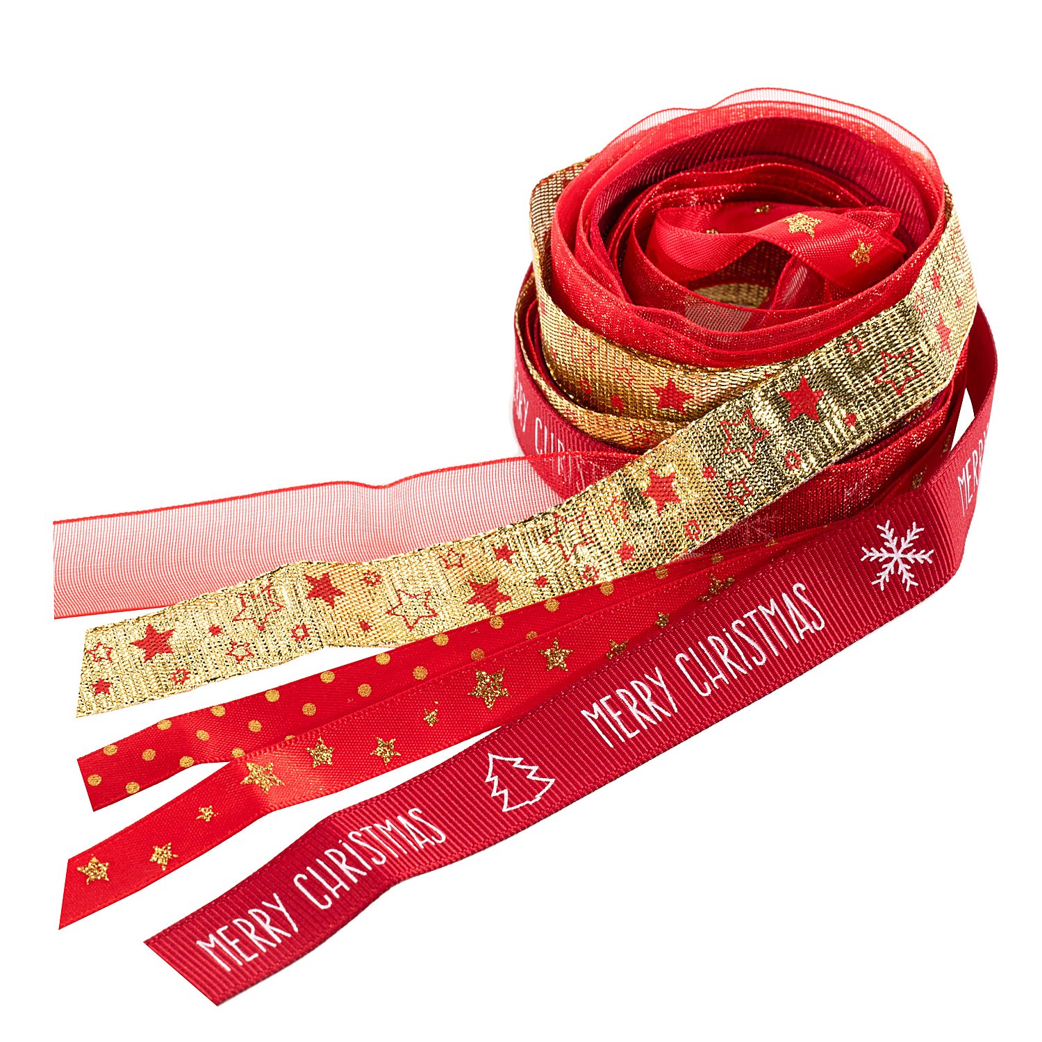 Bänderpaket, rot-gold, 10–15 mm, 5x 2 m