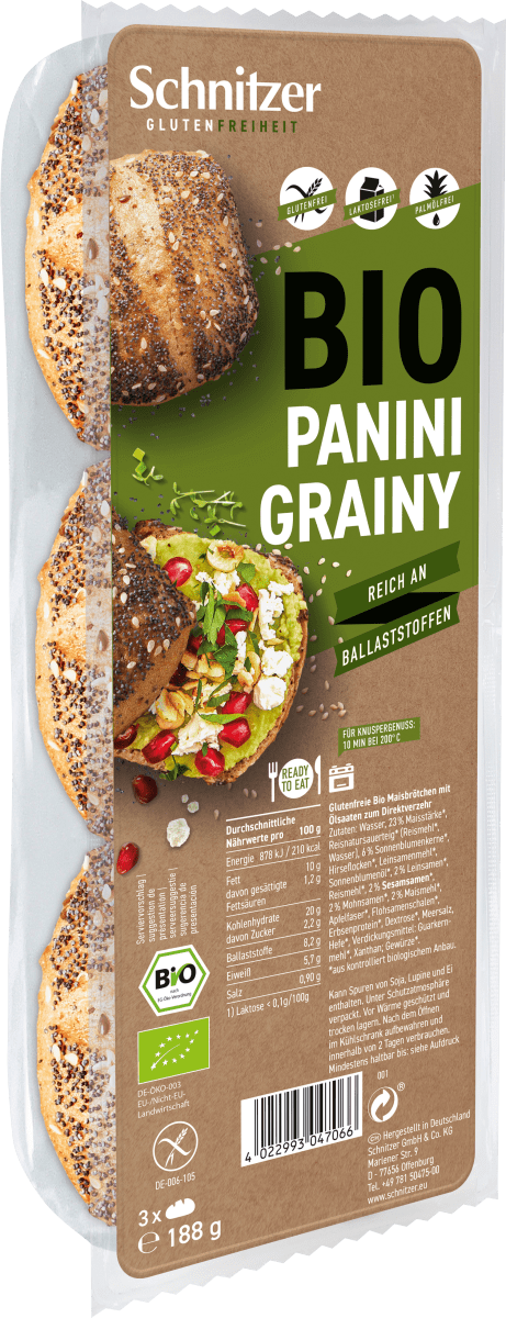 Aufbackbrötchen, Panini Grainy mit Ölsamen (3 Stück), 188 g