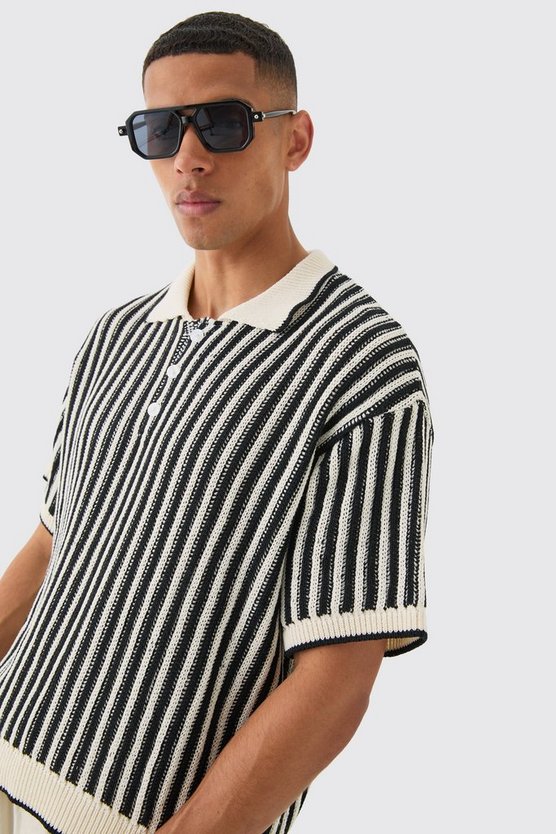 Kastiges Oversize Poloshirt mit Streifen