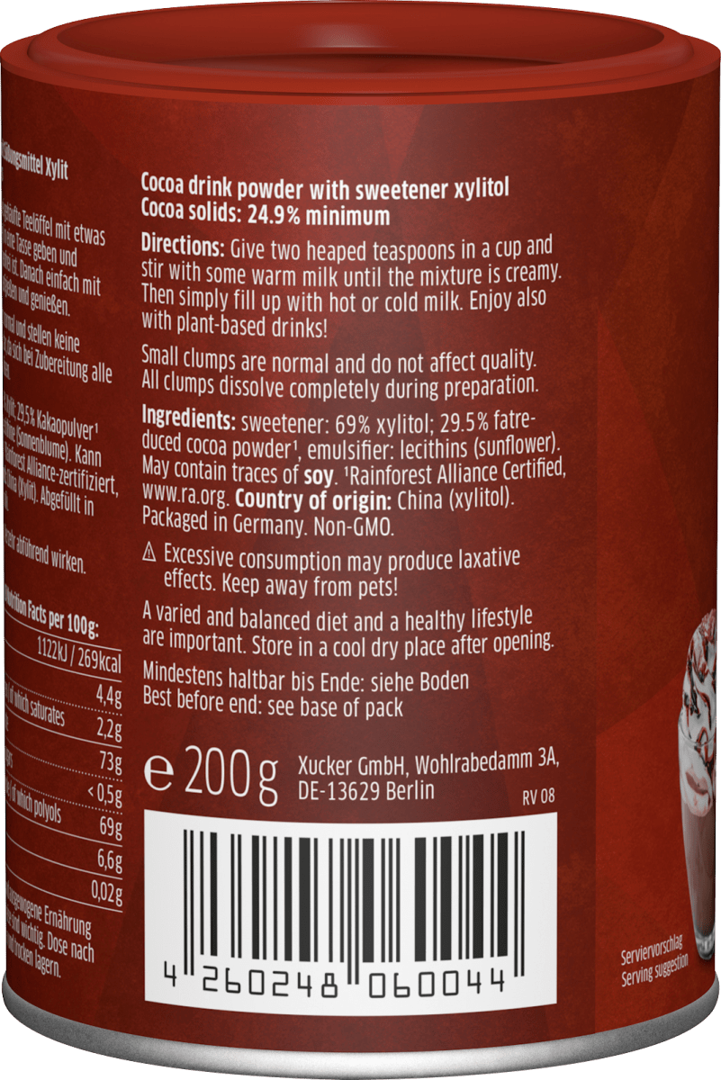 Kakaopulver, Heiße Schokolade mit Xylit, 200 g
