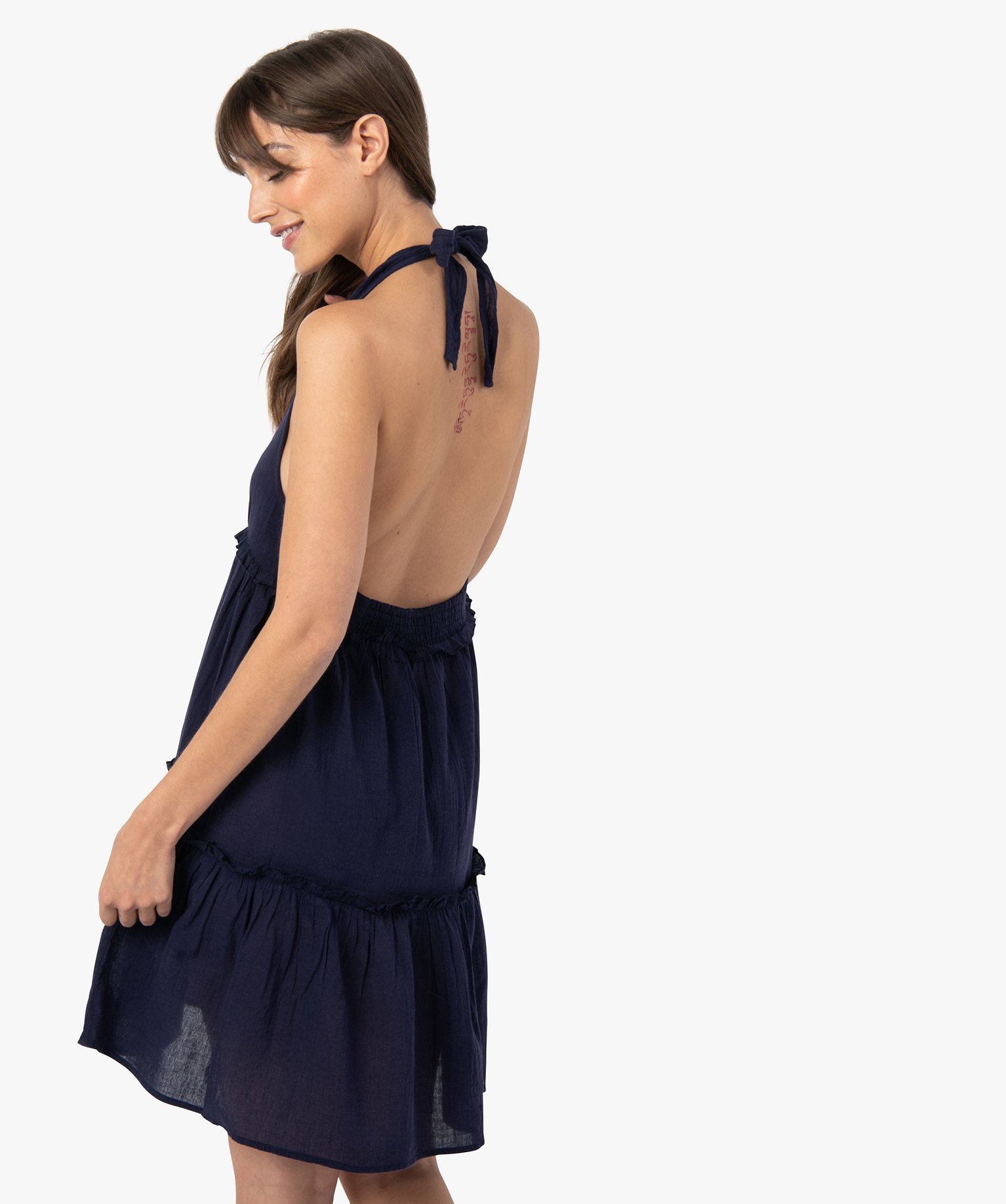 Robe de plage femme à volants bleu | GEMO
