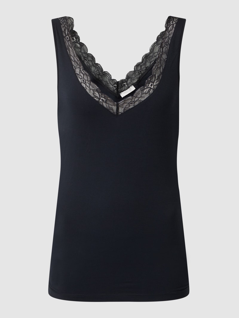 Unterhemd mit Spitze Modell 'Cotton Lace' in schwarz