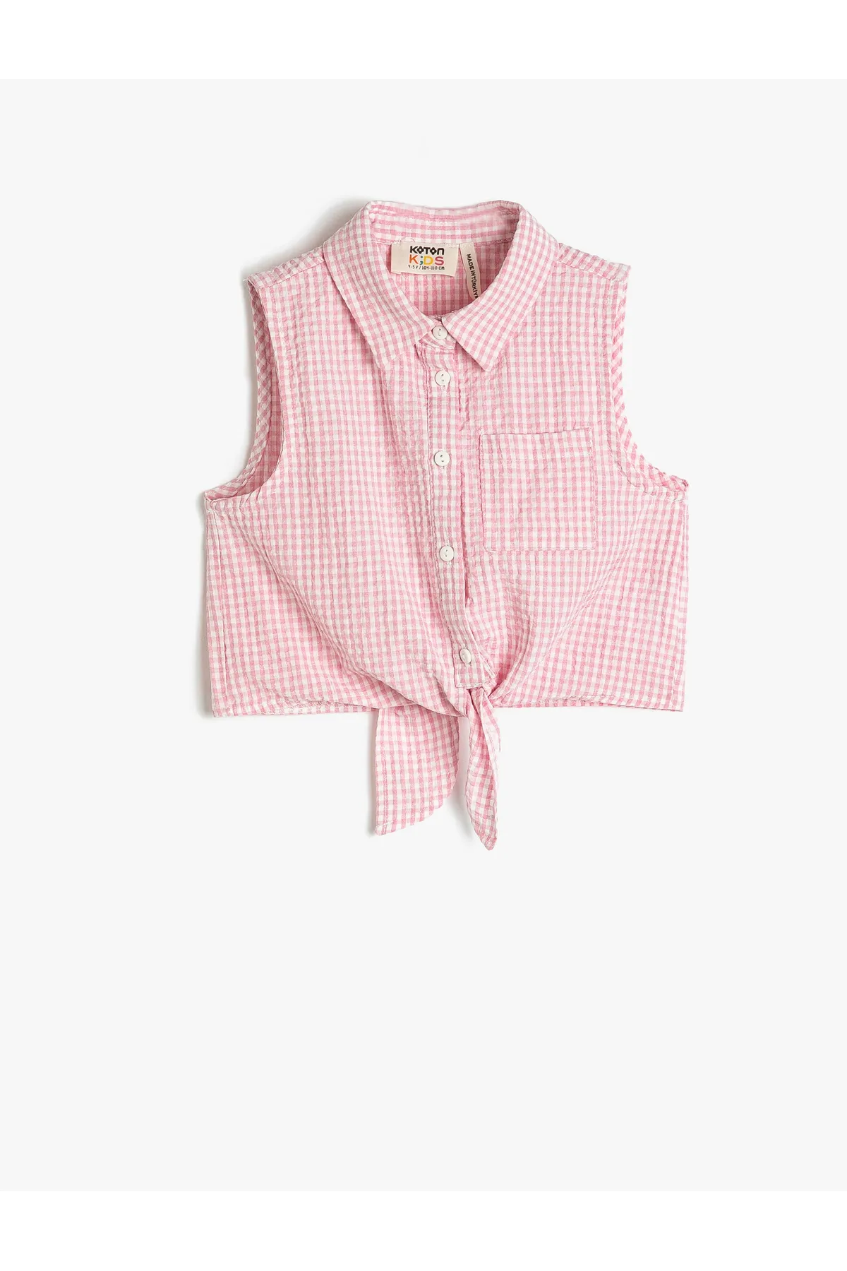 Koton  Kurzes, ärmelloses Hemd mit Gingham-Kragen und Taillenschnürung