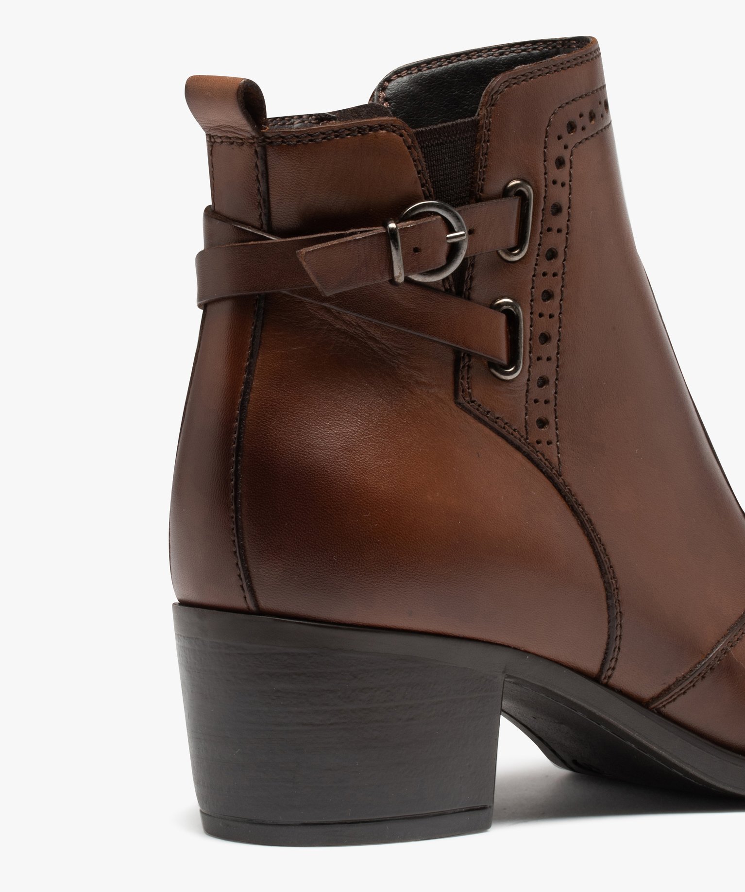 Boots femme en cuir à talon carré et à zip - Taneo marron | GEMO