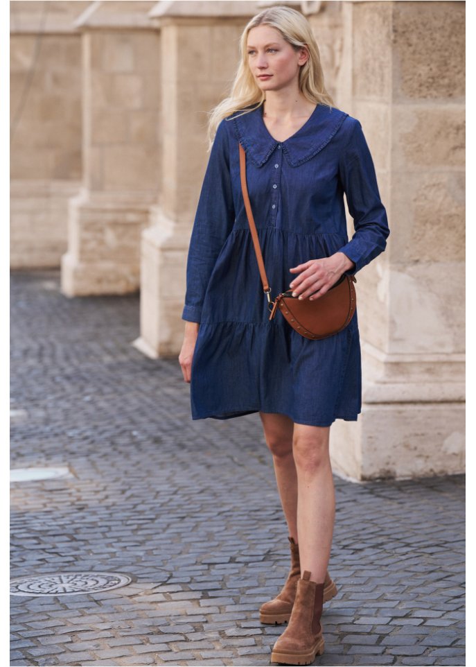 Jeans-Tunika-Kleid mit Kragen