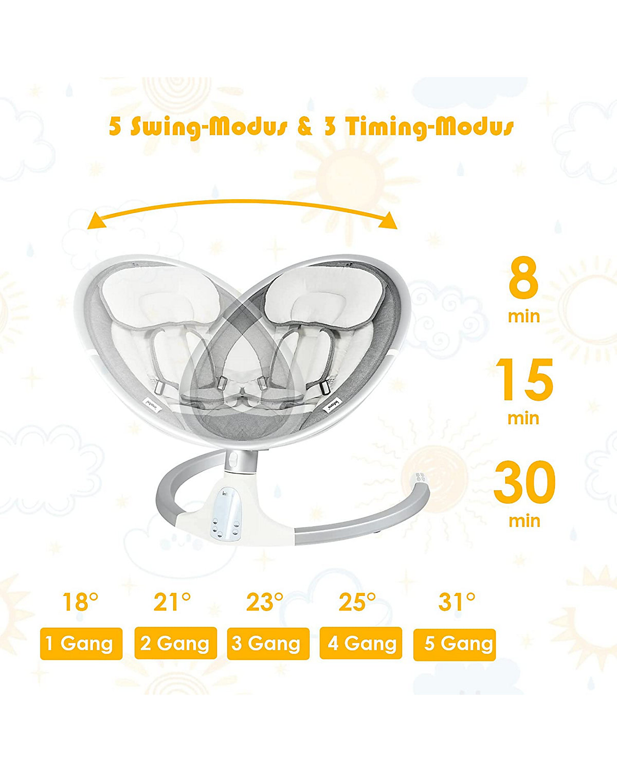 Babywippe 5-fach einstellbar mit Fernbedienung
