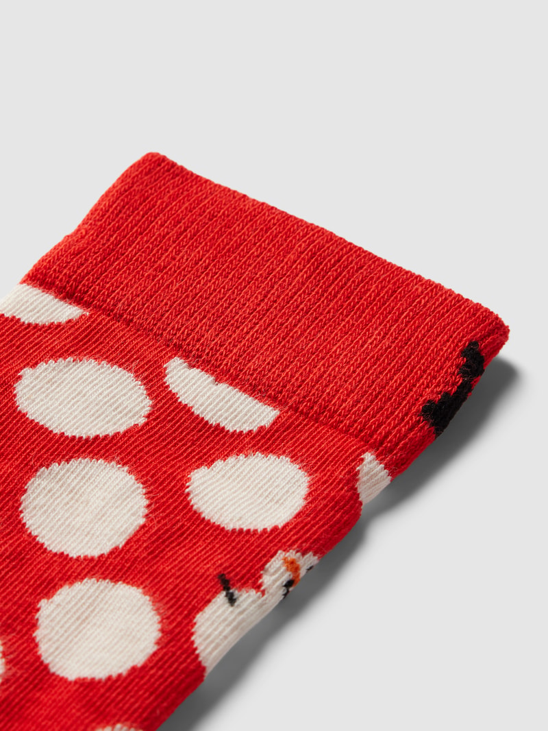 Socken mit Allover-Muster Modell 'Big Dot Snowman' in hellrot