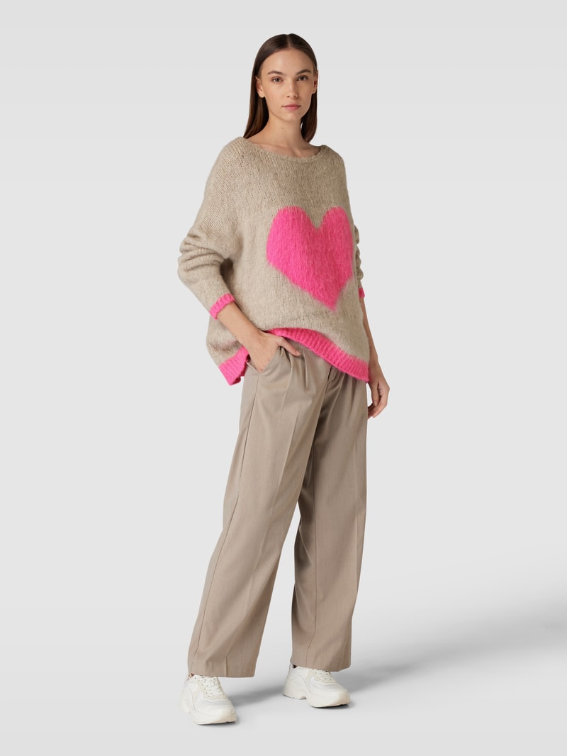 Strickpullover mit Motiv Modell 'HEART' in sand