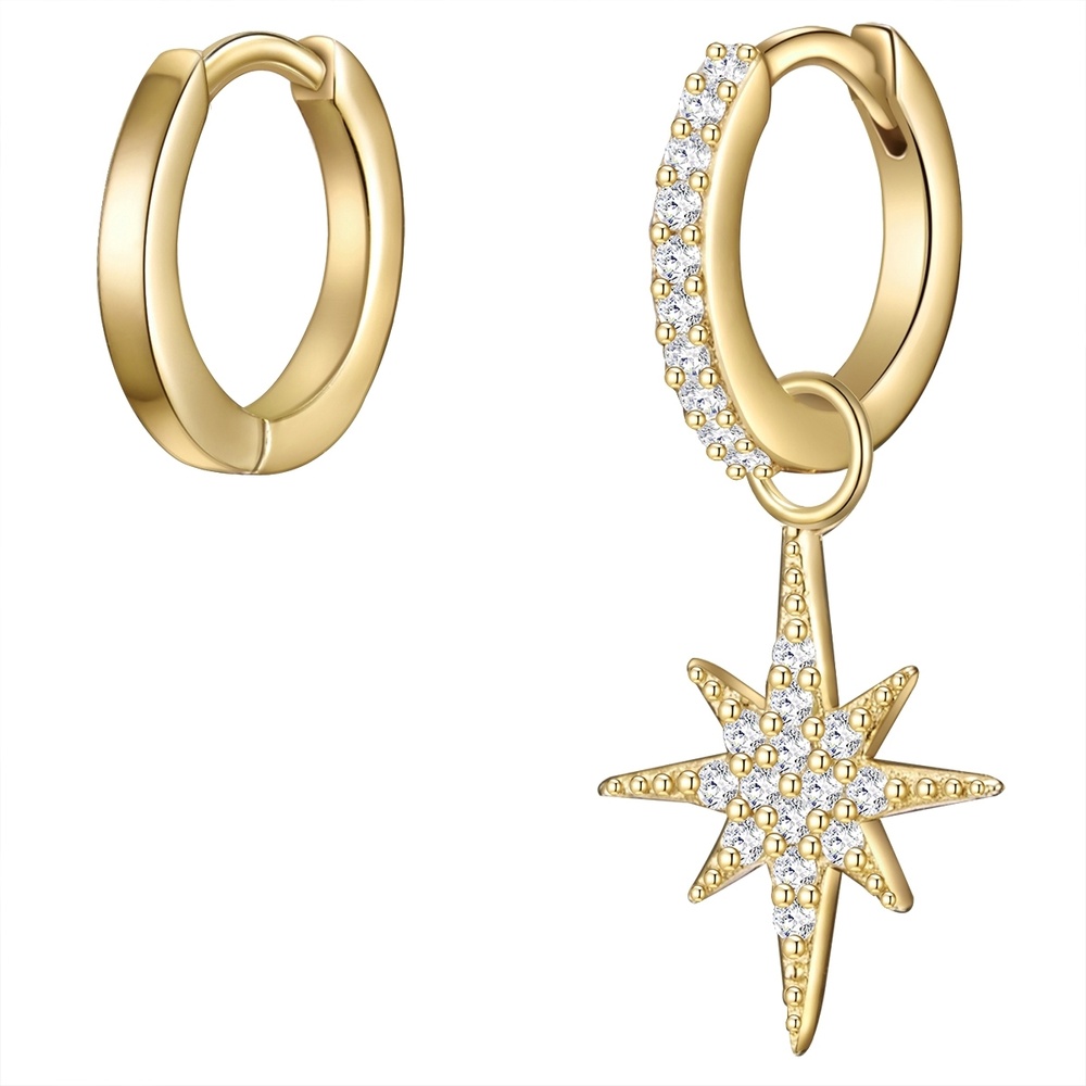 Glanzstücke München Créoles en argent Étoilé Argent sterling Oxyde de zirconium (CZ) en Or jaune Boucles d'oreilles
