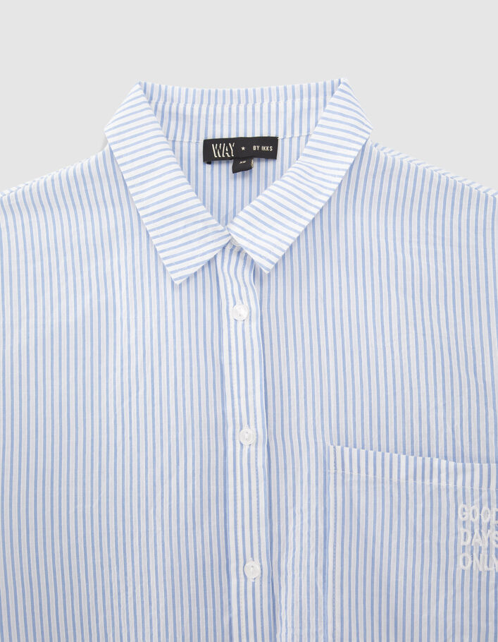 Chemise blanc cassé à rayures bleues fille