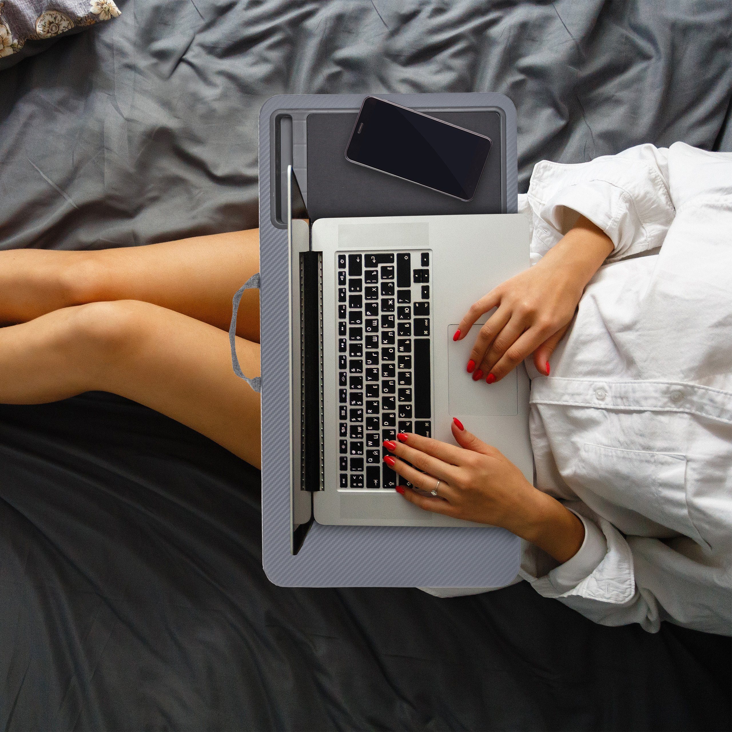 relaxdays Laptop Tablett Graues Laptopkissen mit Mauspad, Faserplatte