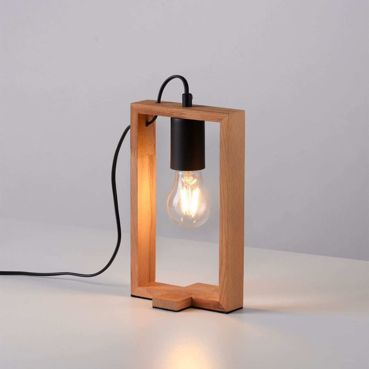 JUST LIGHT LeuchtenDirekt Tischleuchte FRAME, 1xE27/max. 60W, Innenleuchte, IP20, Metall und Holz