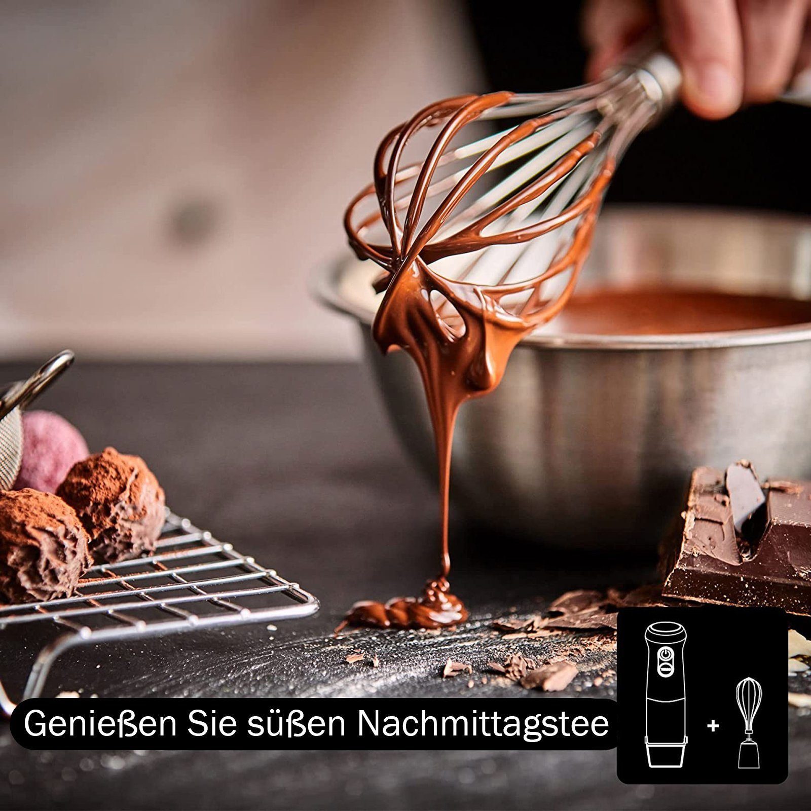 Yaviel Stabmixer Pürierstab Set Elektrische Kabellos 5 in 1 Mixstab Hand Blender Mixer, Edelstahl 1000w Handmixer Zauberstab mit 12 Geschwindigkeitsstufen