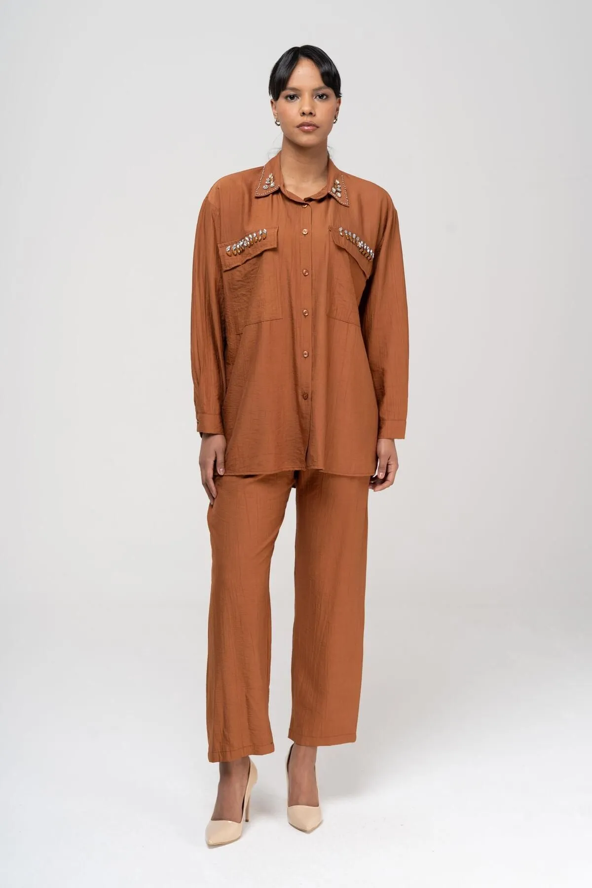 Olcay  Tuniği Hosenset mit Steindetail und elastischer Taille, ZIMT, 9222-TK