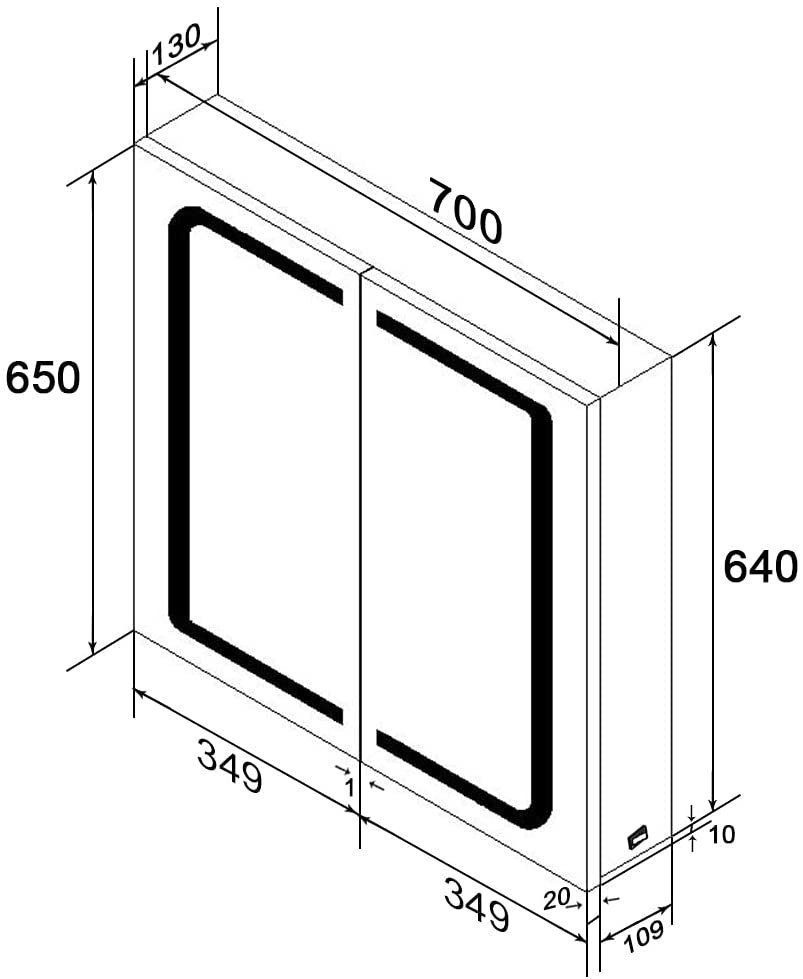 SONNI Badezimmerspiegelschrank Badezimmerspiegelschrank mit beleuchtung 70x65cm Bad Spiegelschrank Edelstahl, mit Steckdose Kippschalter Kabelloses Scharnier Design