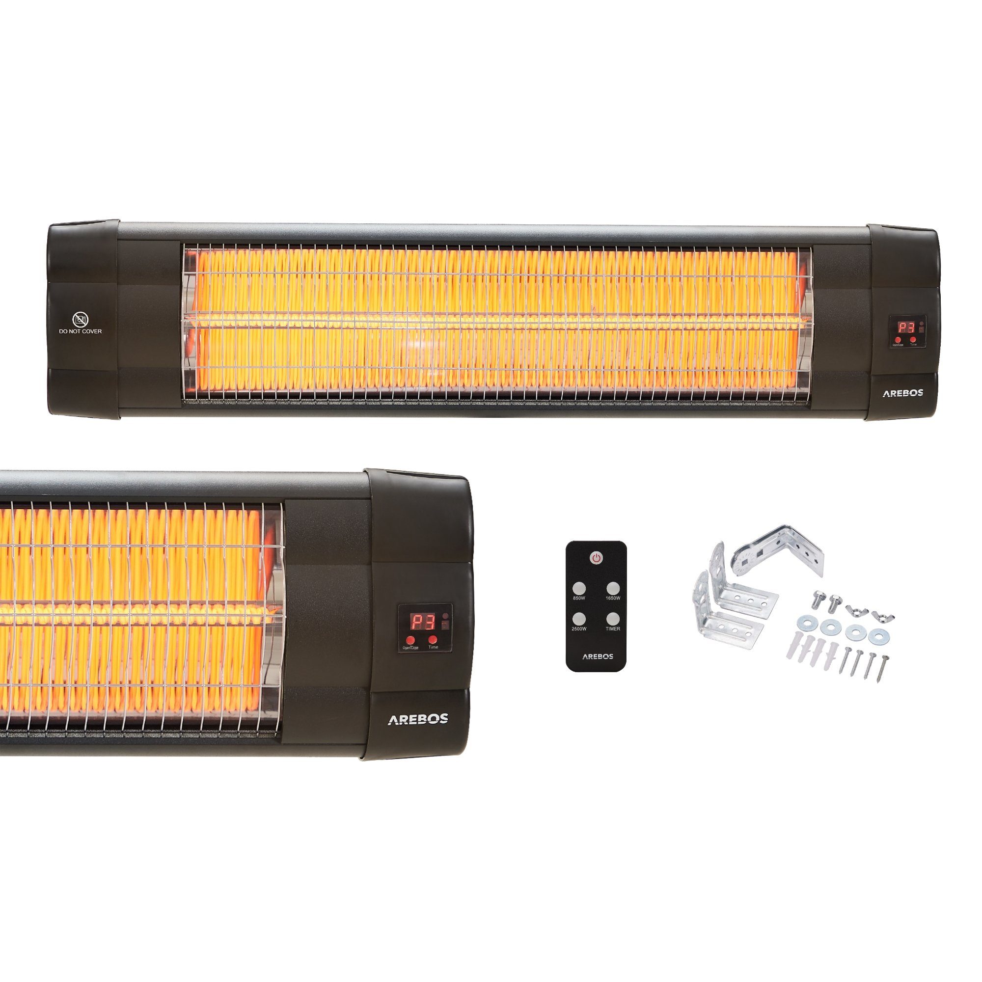 Arebos Heizstrahler 2.500 W Infrarot mit Fernbedienung, 3 Heizstufen, An der Wand befestigbar: Ja An der Decke anbringbar: Ja