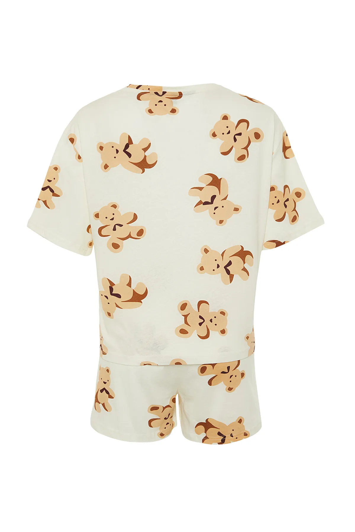 Trendyol Collection  Ecrufarbenes Strick-Pyjama-Set aus 100 % Baumwolle mit Teddybär-Muster THMSS24PT00000