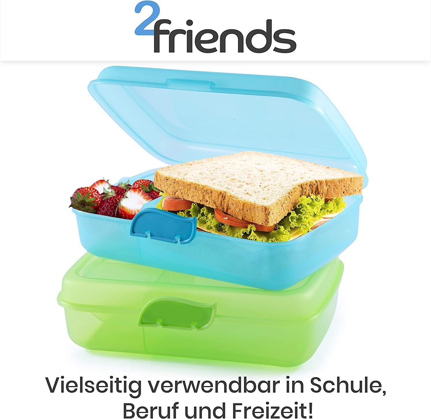 2friends Lunchbox 2er Set. Brotdose mit Fächern und Clickverschluss, Lunchbox, Kunststoff, (Set, 2-tlg., 2 Schraubdeckeldosen), Frühstücksbox, ohne BPA, grün und blau, 100% recyclebar