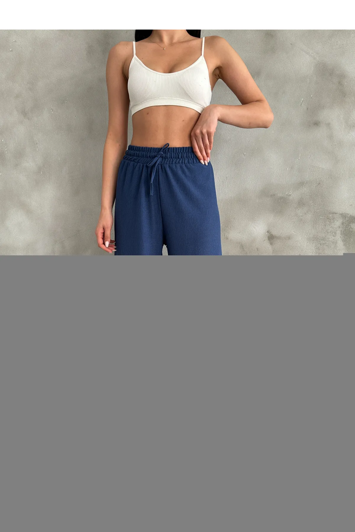 BEJNA  Marineblaue Palazzo-Hose für Damen – elastischer Bund
