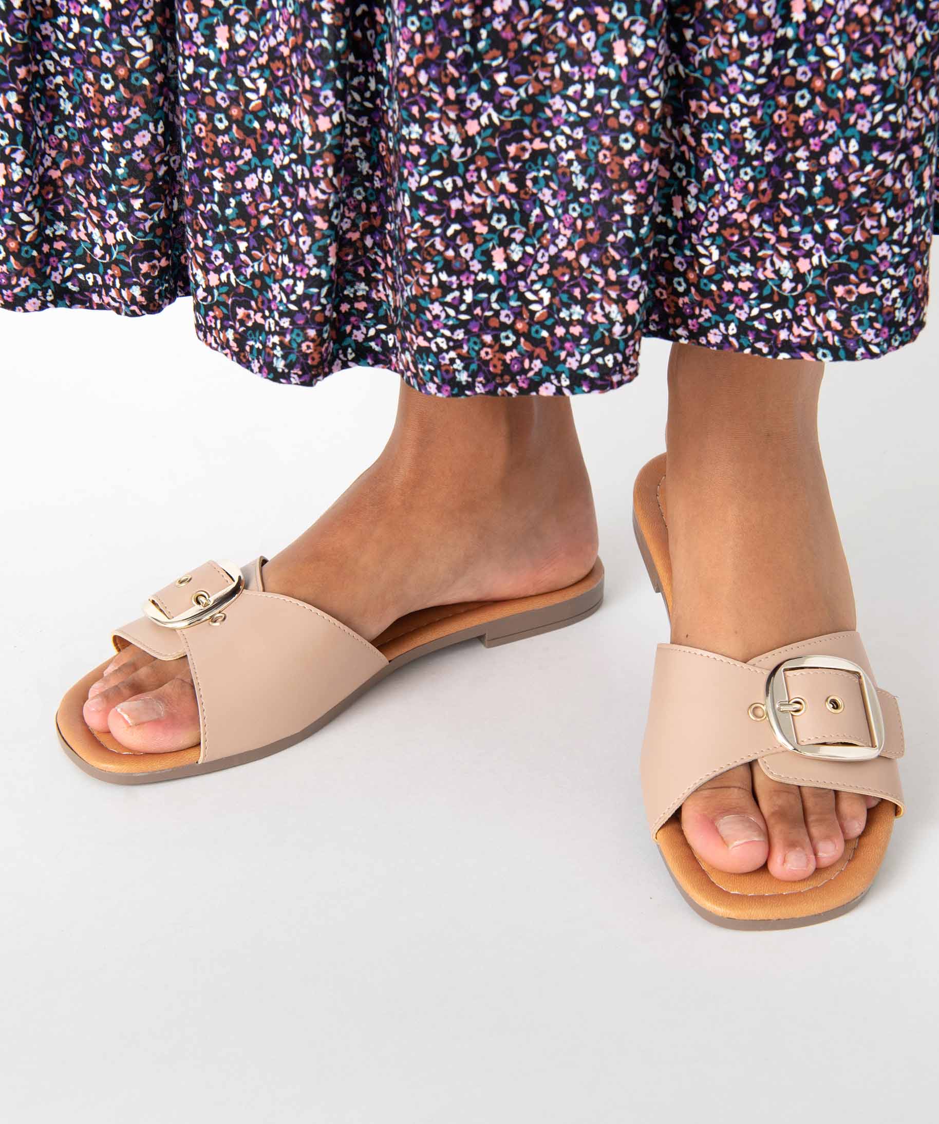 Mules femme à talon plat et bride à boucle ajustable beige | GEMO