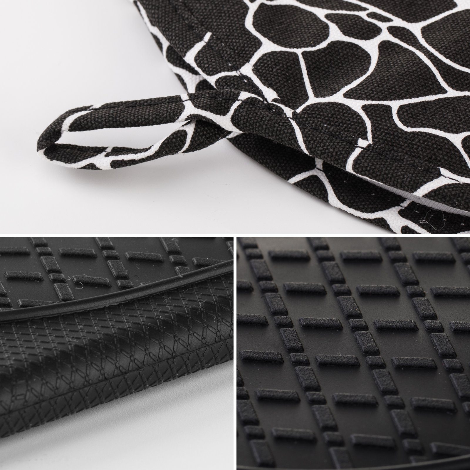 Elegear Topfhandschuhe 2 Topflappen, 1Paar Handschuhe, Hitzebeständig, rutschfest, (4-tlg), mit Halbsilikonpads, Topflappen für Kochen, Backen, Grillen, Schwarz