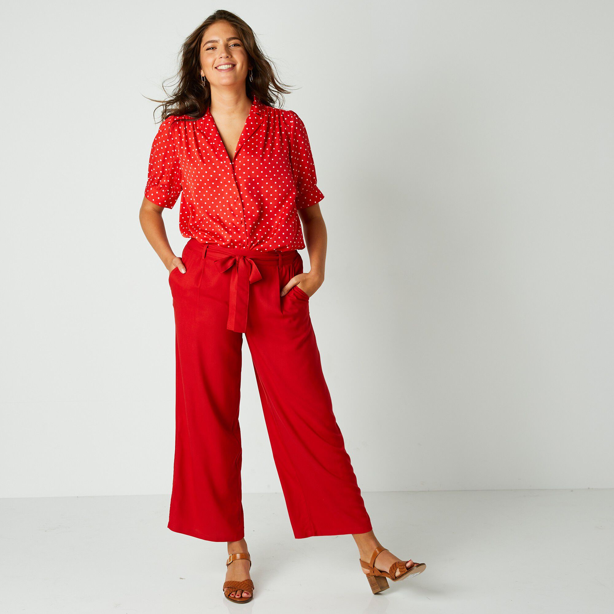 Pantalon raccourci large uni