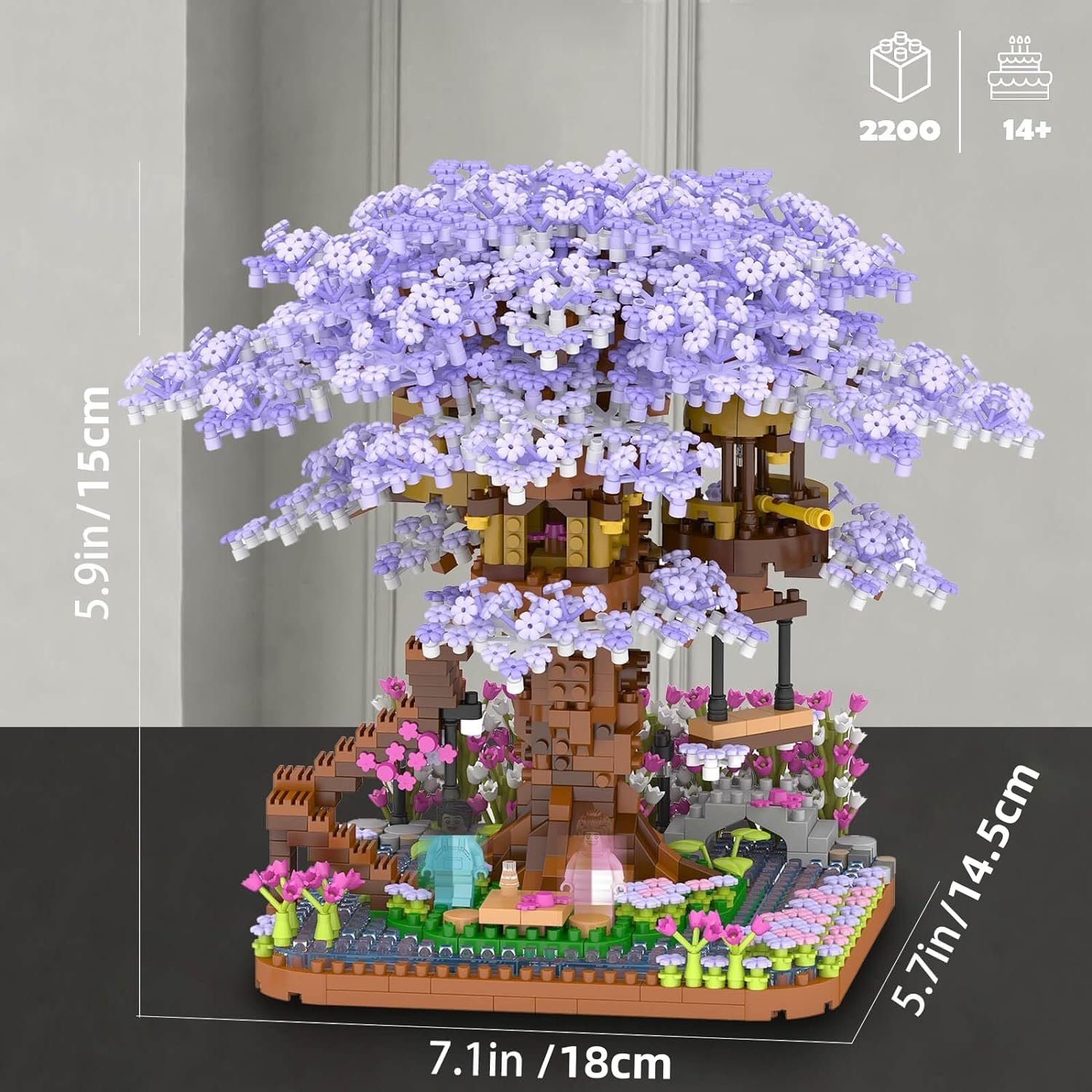 Kunstbonsai Kunstbonsai Sakura Tree Kunstpflanzen Spielbausteine Konstruktionsspi, KINOMI, Nicht Kompatibel Mit Lego Baustein Geschenk