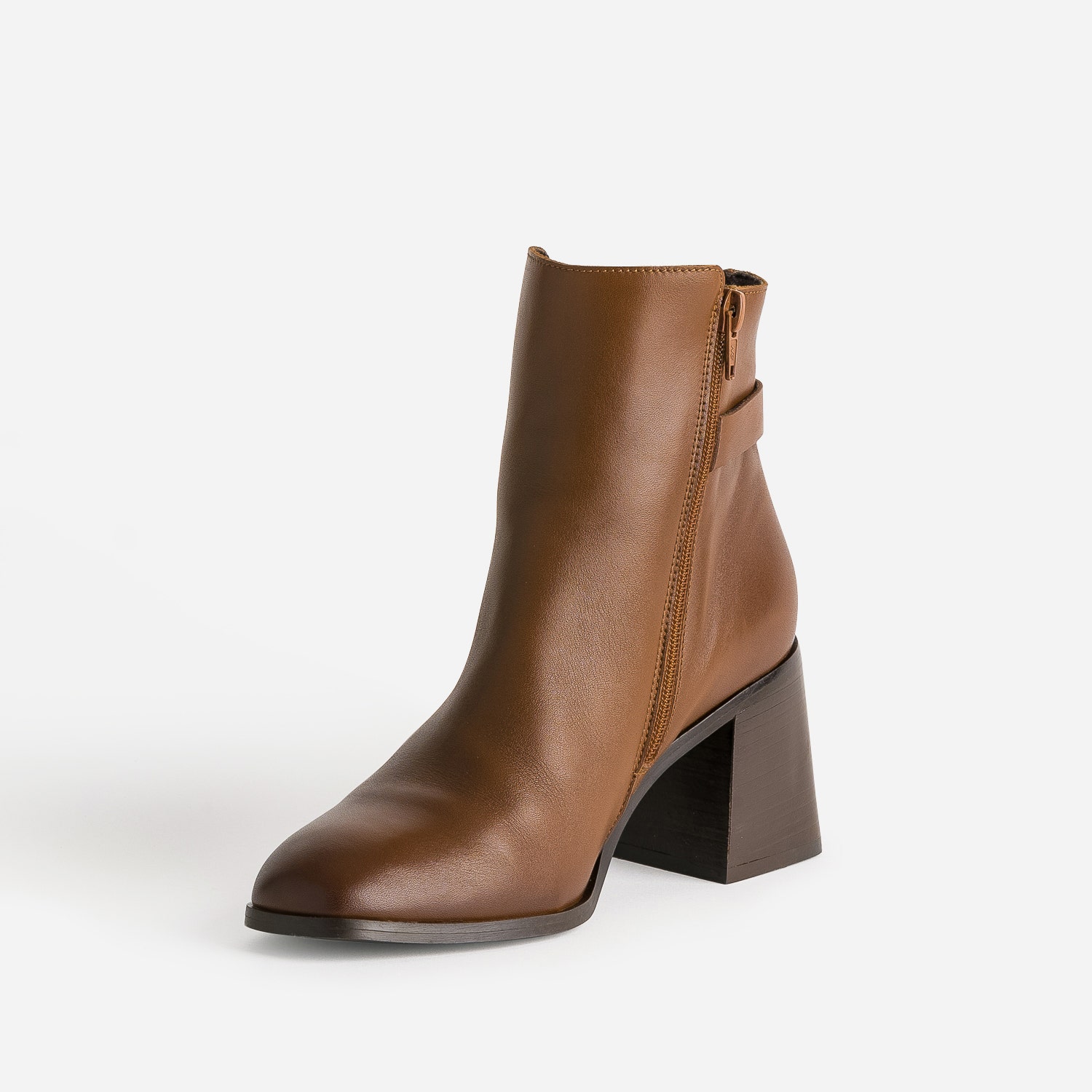 Boots cognac en cuir éco-conçu avec anneau en D