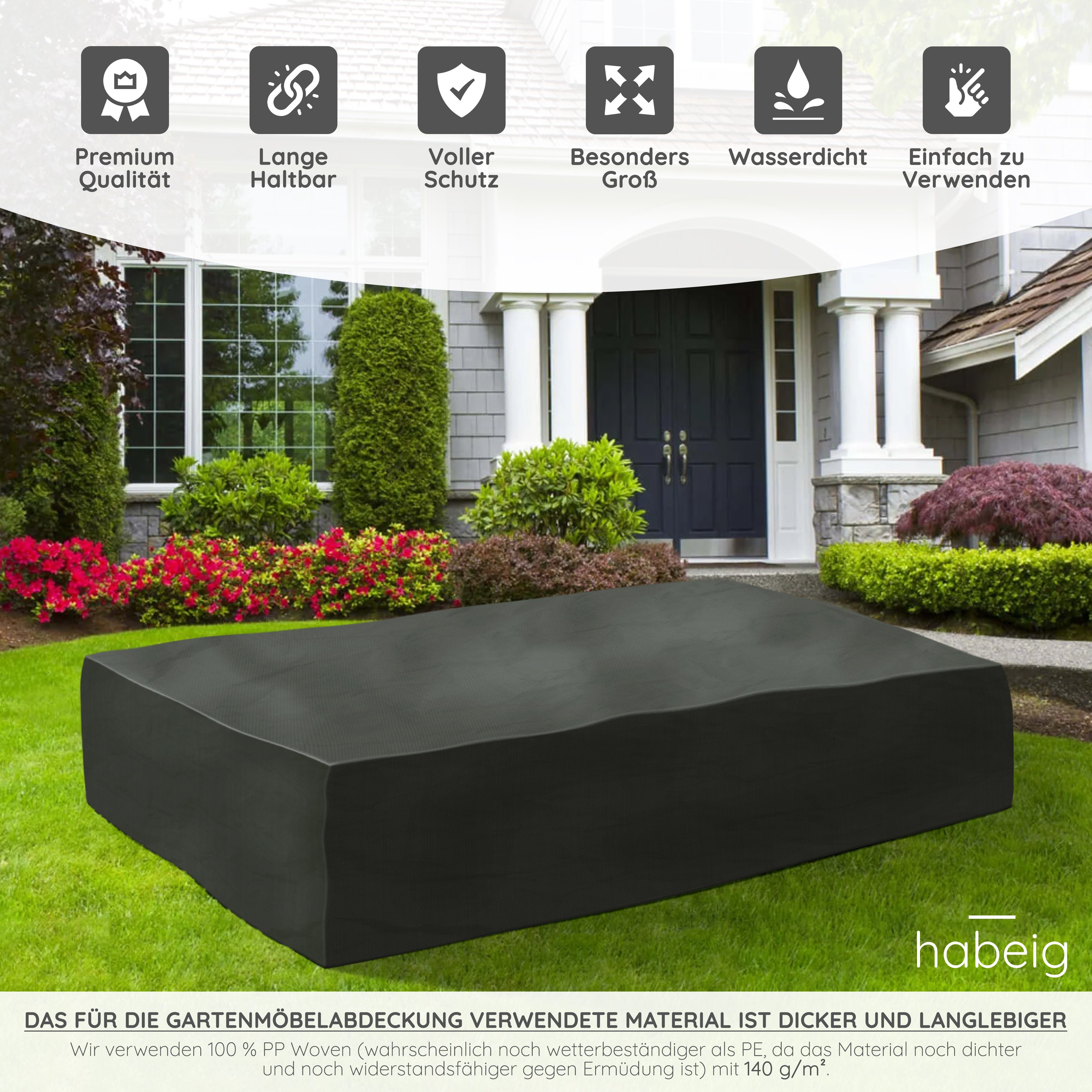 habeig Gartenmöbel-Schutzhülle XXL Schutzhülle Gartenmöbel 300x250x80cm 140g/m² PP Woven Sitzgruppe, 100% Wasserdicht
