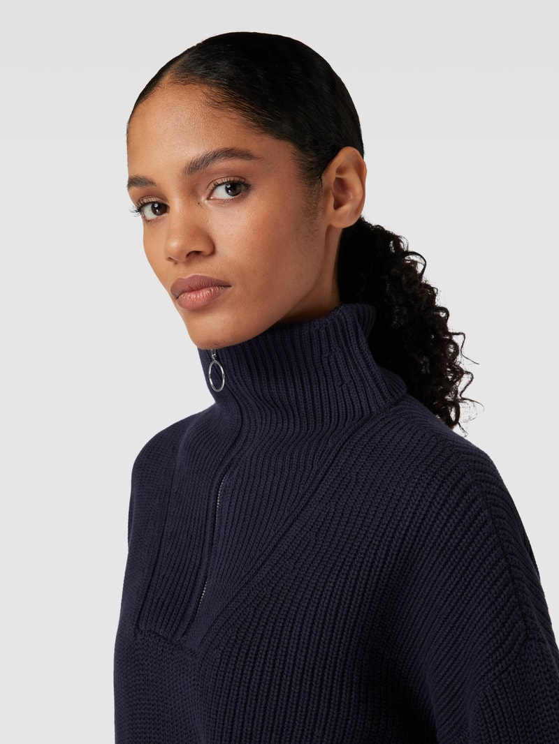 Strickpullover mit Troyer-Kragen in marineblau