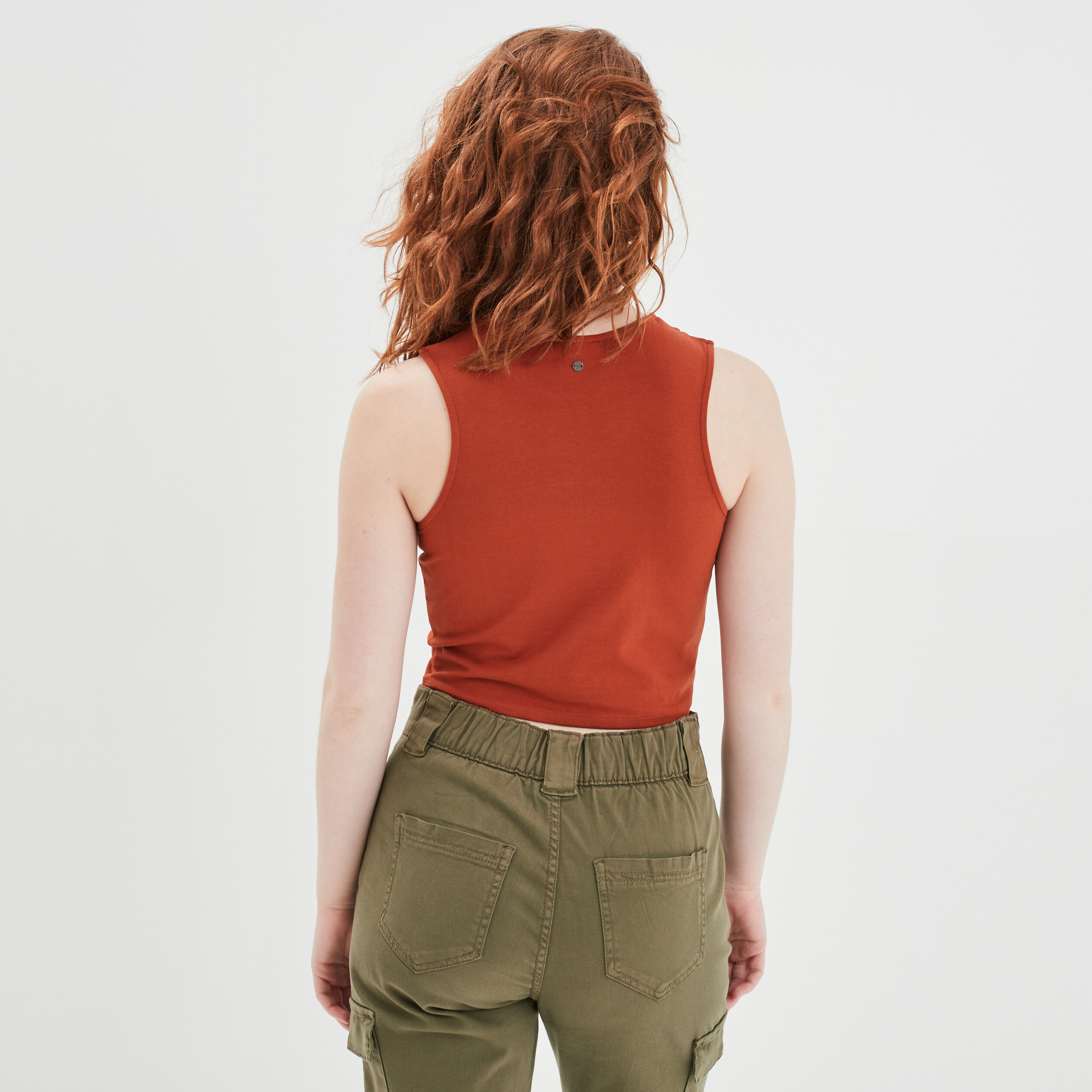 Débardeur cropped ajusté avec ouverture orange foncé femme | La Halle