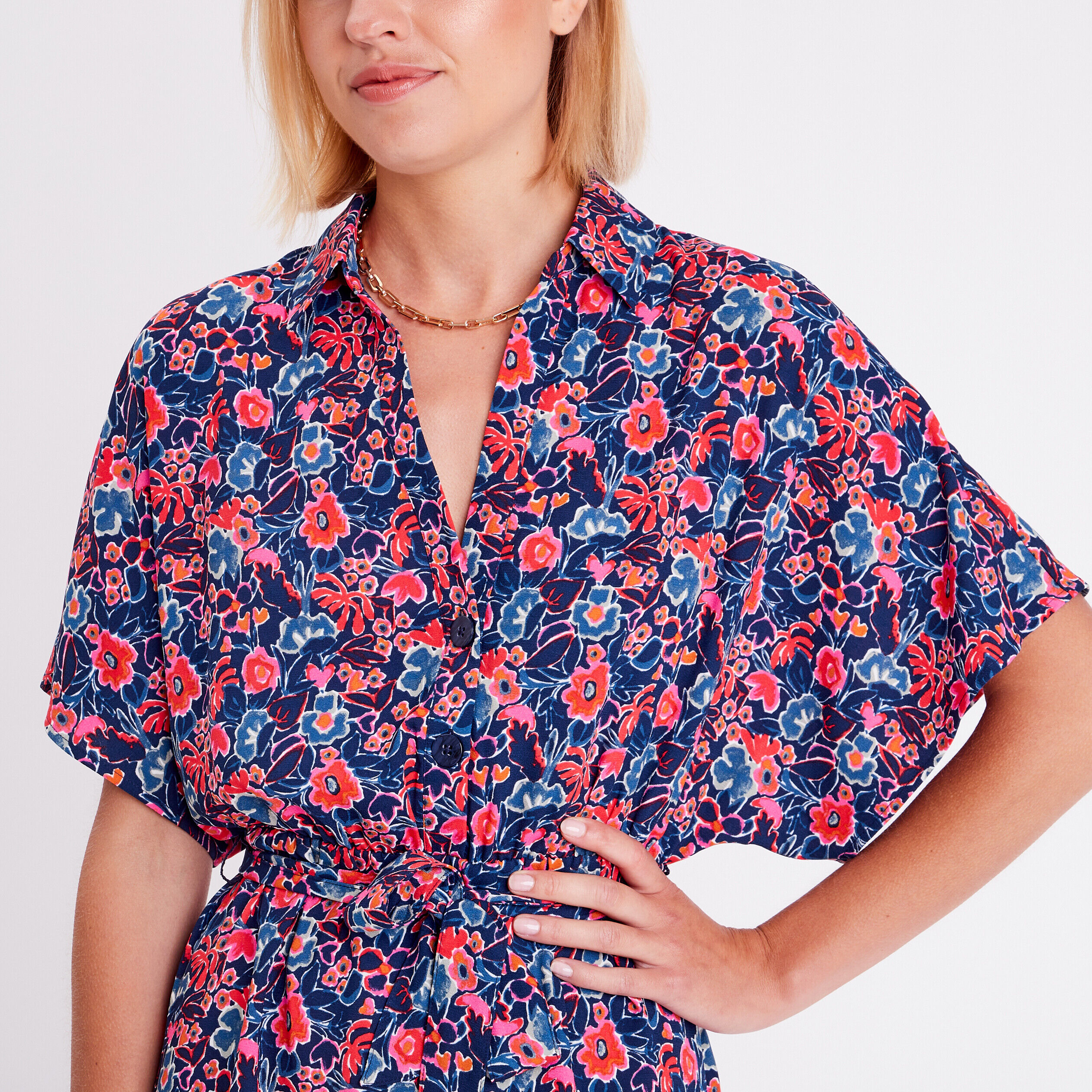 Robe évasée manches papillons bleu marine femme | Cache Cache