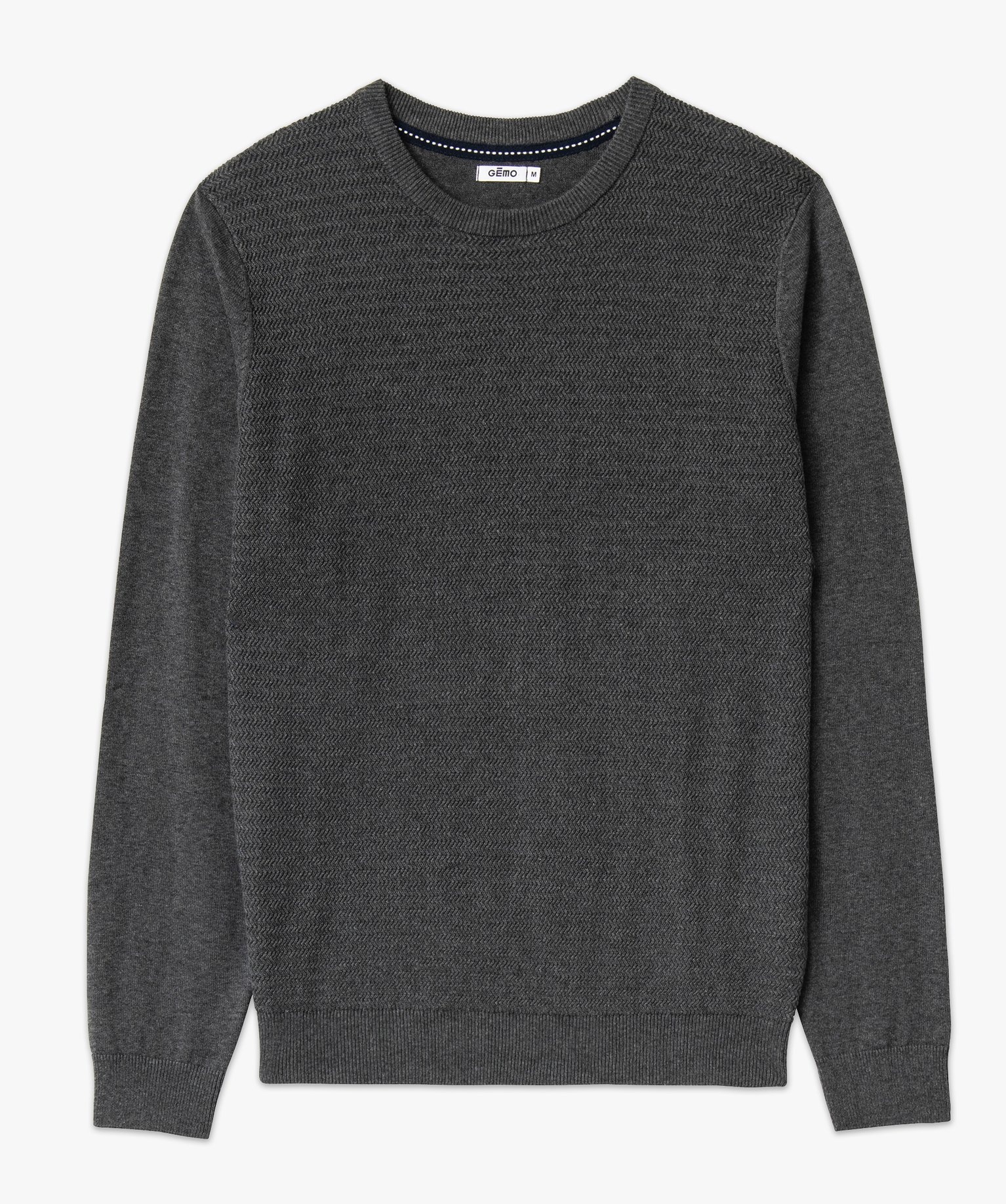 Pull en coton homme avec maille fantaisie sur l’avant gris fonce | GEMO