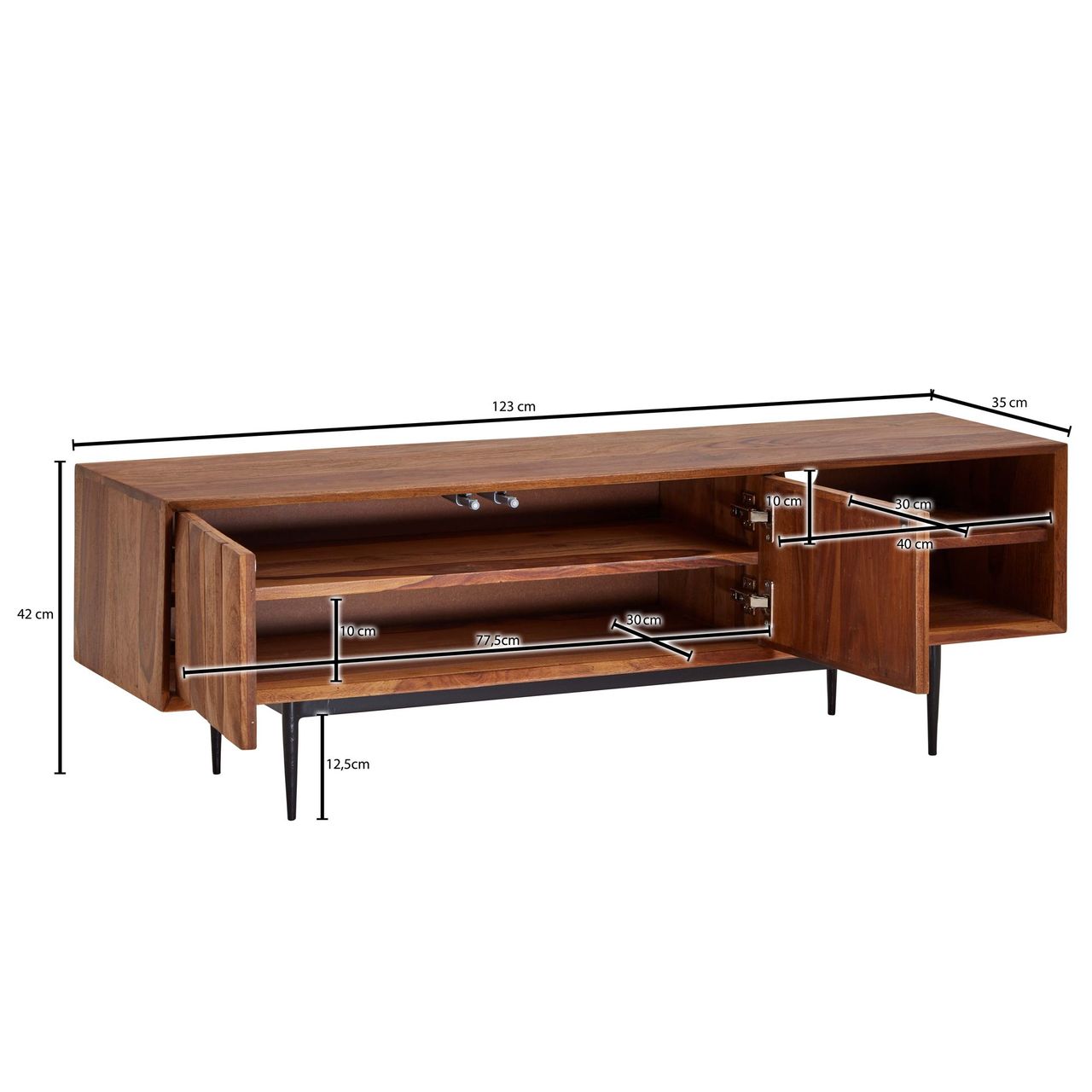 Skyport WOHNLING TV Schrank 123x42x35 cm Lowboard Holz Fernsehkommode Fernsehschrank