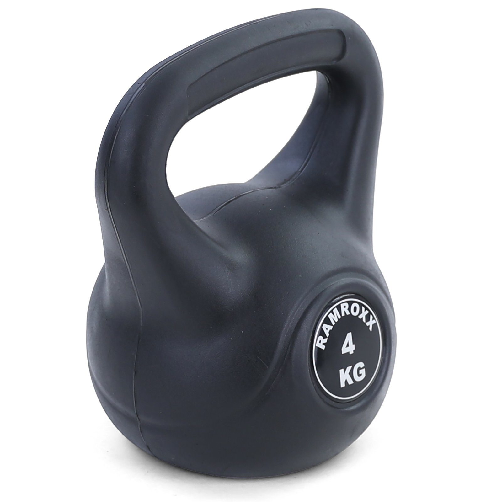 RAMROXX Kettlebell 4 kg Profi Kettlebell Kugelhantel Schwunghantel Schwarz, Durch die PE Ummantelung besonders bodenschonend