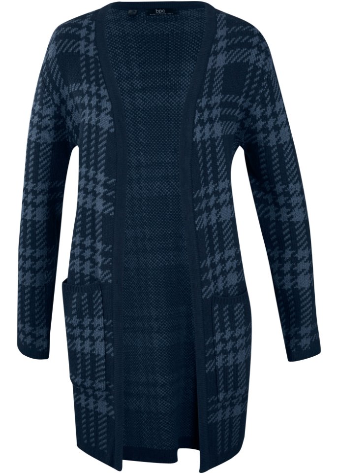 Karierte Strickjacke mit Taschen