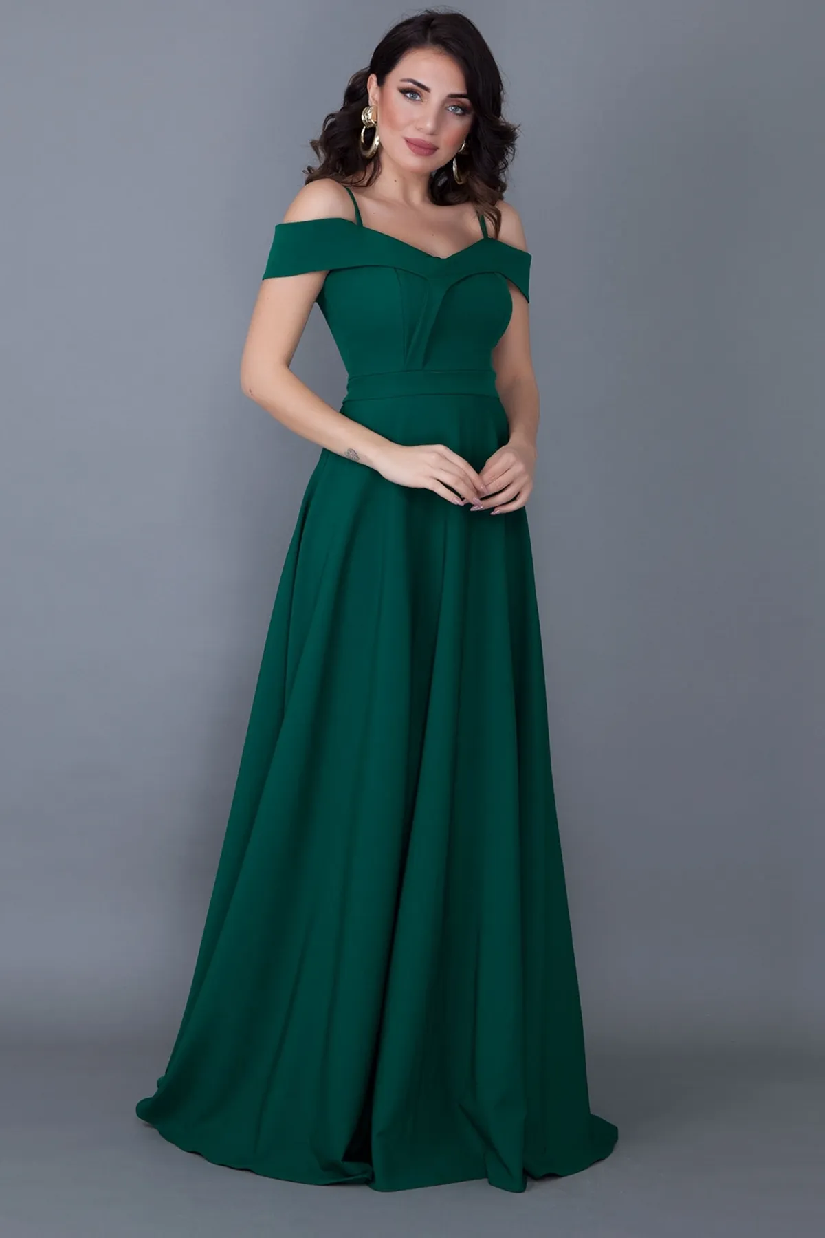 lovebox  Trägerloses, tiefes Schulter-, zweireihiges Maxi-Abendkleid in Smaragdgrün mit 342