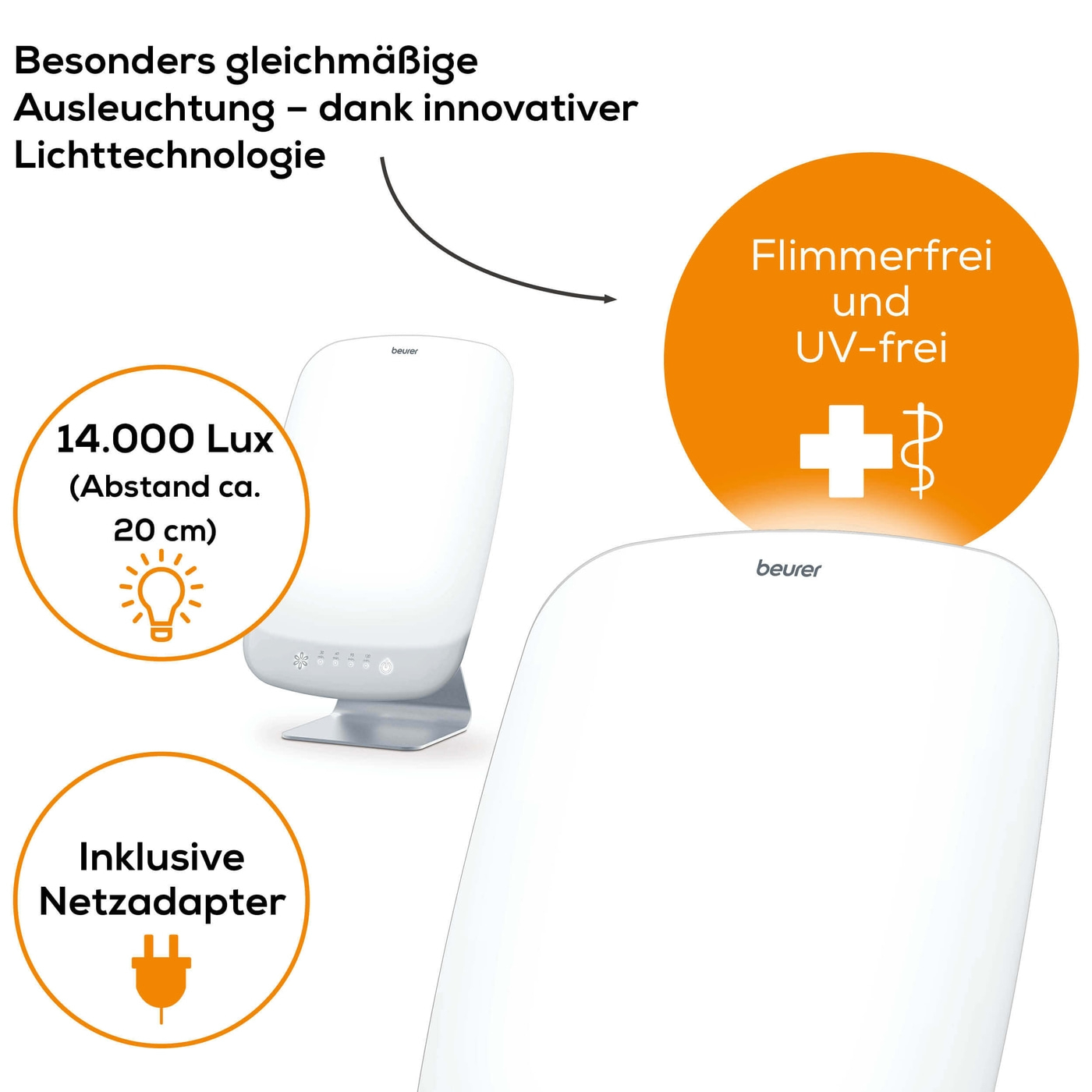 Beurer Tageslichtlampe TL 95-Naturnahes Tageslicht mit energiesparender LED-Technologie